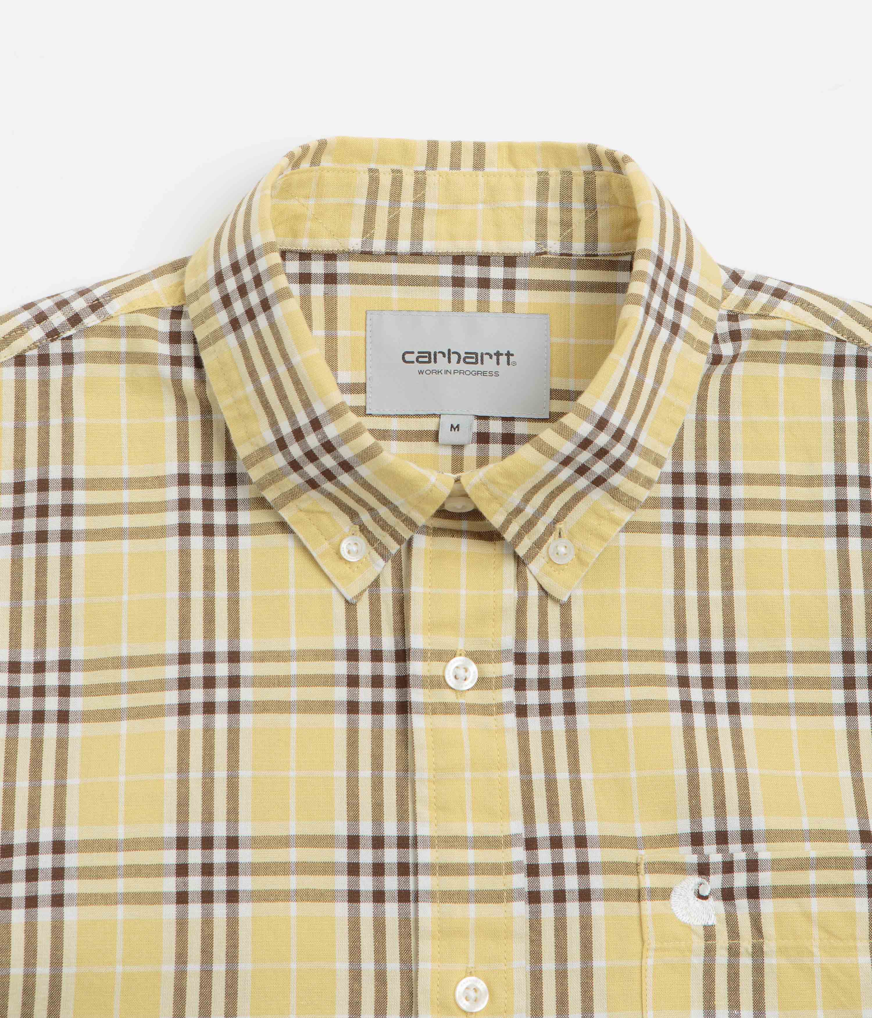 Carhartt Niven Short Sleeve Shirt for Men - Niven Check, Straw & Wax Plaid Work Shirt - Durable Cotton Workwear for Construction, Farming & Outdoor Activities