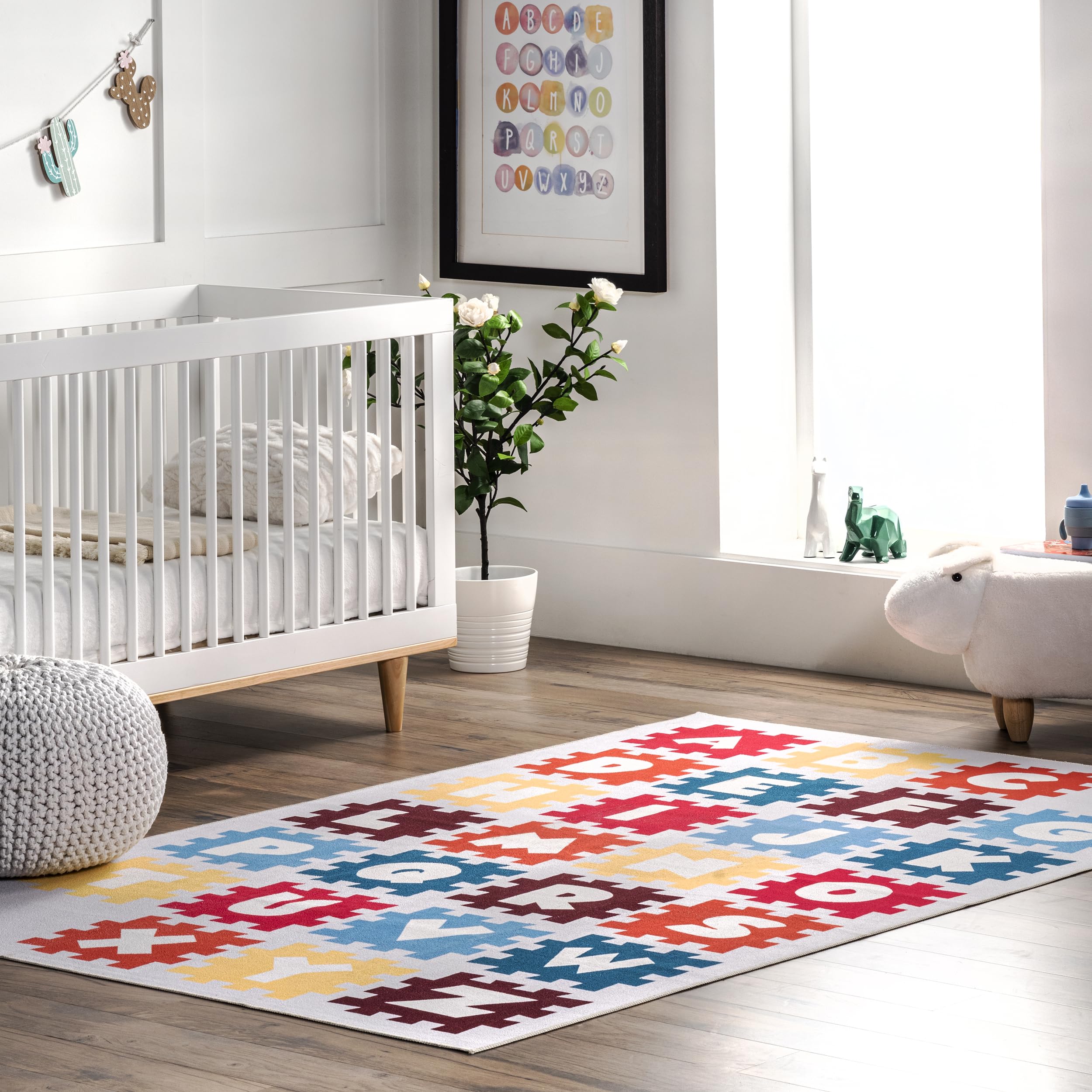nuLOOM Peri Machine Washable Kids Alphabet Rug - Ultra Thin Nursery & Playroom Carpet, 8' x 10' Multi-Color - Perfect for Children's Bedrooms, Learning Spaces & Daycare Centers