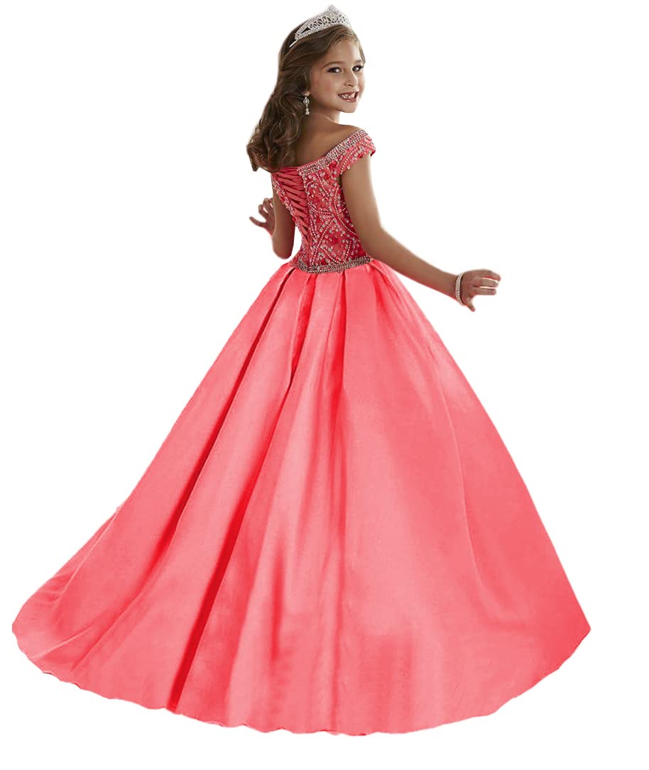 Elegant Off Shoulder Long Pageant Dress for Girls - Princess Graduation Party Ball Gown with Pockets PA029 | Perfect for Prom, Quinceañera, Pageants & Special Occasions