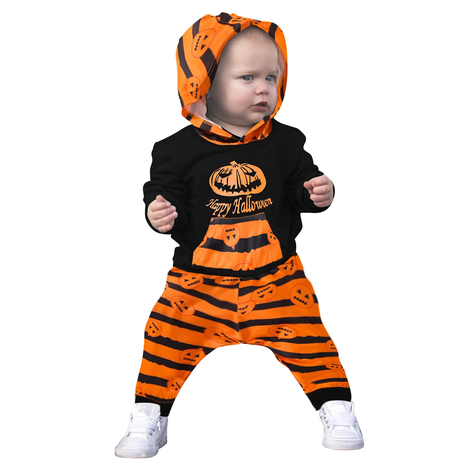 Baby Boys & Girls Halloween Romper Jumpsuit - Striped Hoodie Playsuit Outfit for Toddlers | Cute Costume for Trick-or-Treating, Photo Shoots & Holiday Parties