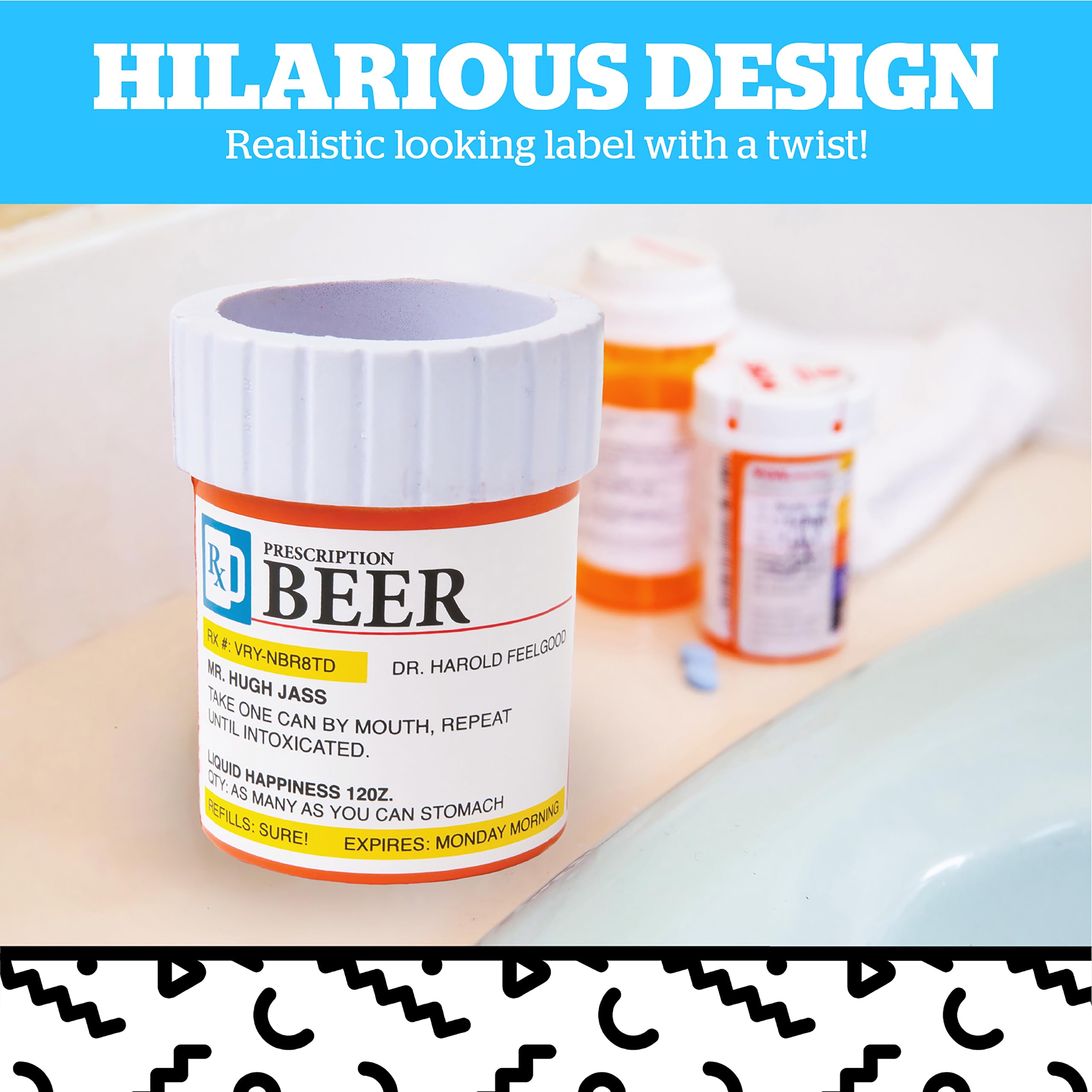 BigMouth Inc Foam Drink Kooler - Soft Sided Beer Cooler, Portable Beverage Holder for Soda Cans, Funny Can Cooler (Prescription Bill Bottle) - Perfect for Parties, Picnics, and Outdoor Gatherings
