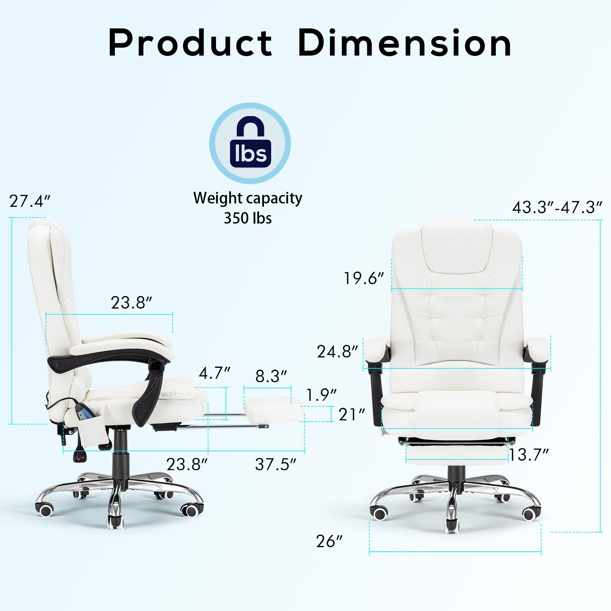Esright Heated Massage Executive Office Chair with Footrest - High Back Reclining Swivel Leather Computer Desk Chair in Cream White - Perfect for Home Office, Gaming & Relaxation