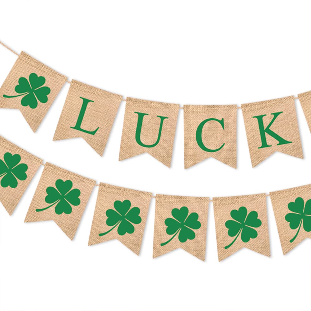 2 Pack St. Patrick's Day Burlap Banner - Lucky Shamrock Garland for Fireplace Mantel Decorations | Irish Themed Party Supplies | Perfect for Home, Office & Pub Celebrations
