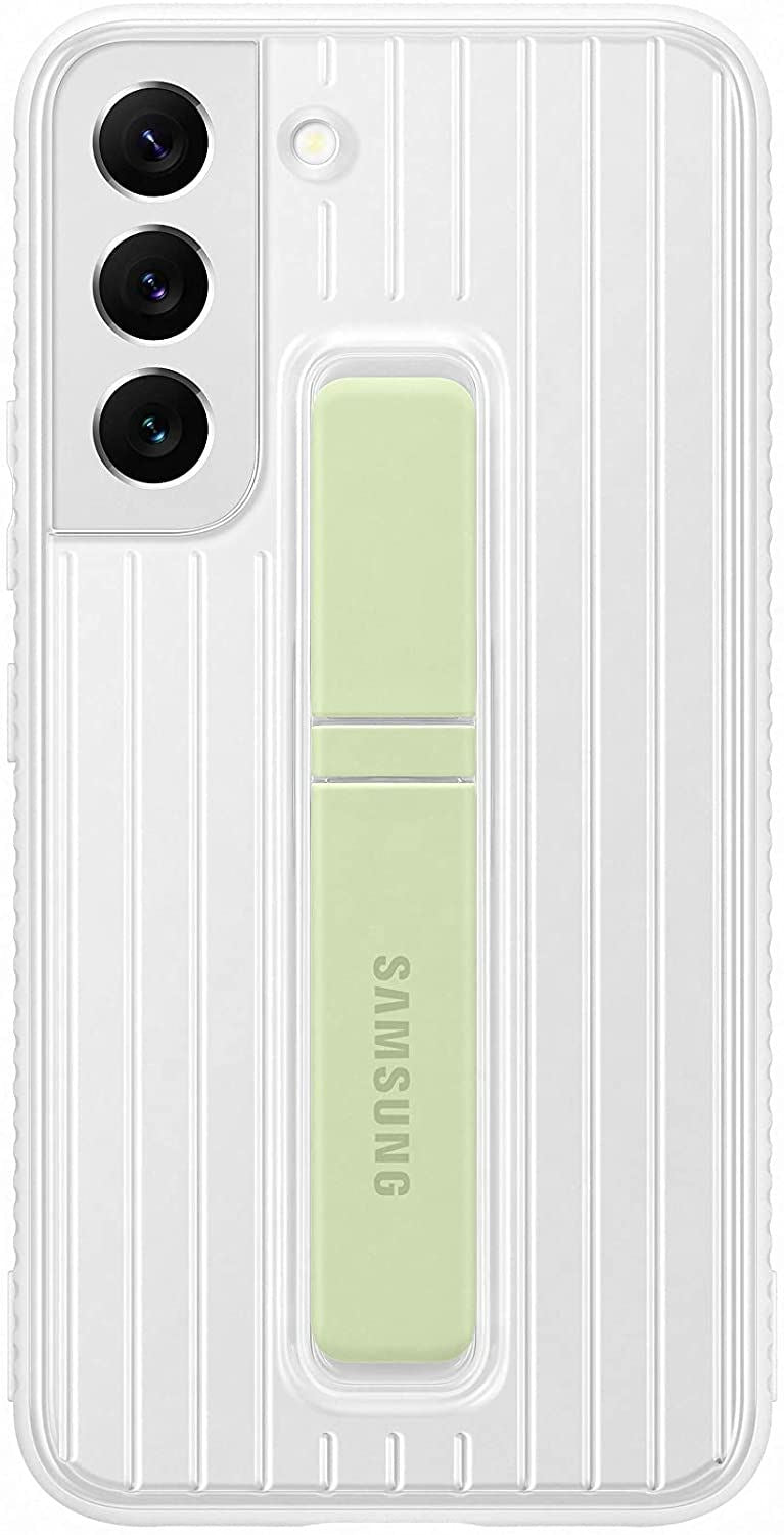 Samsung Galaxy S22 Protective Standing Cover Case - Shockproof & Scratch Resistant Phone Case with Kickstand (White/Green) - Perfect for Work, Travel, and Everyday Use