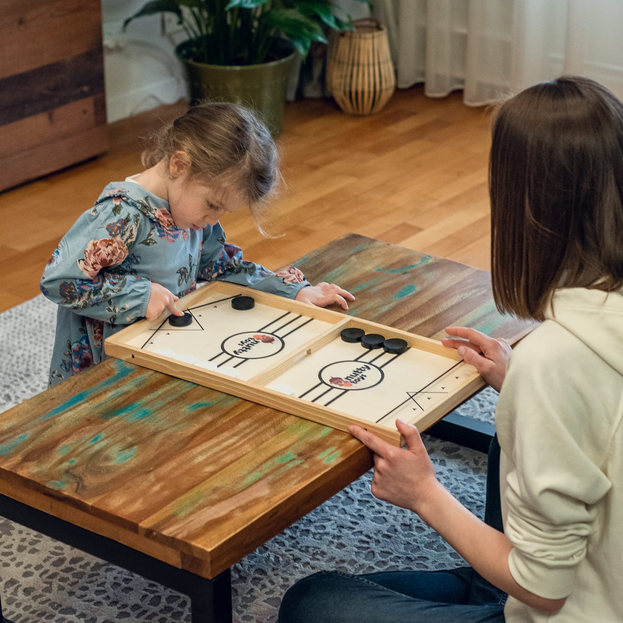 Nutty Toys Sling Puck Family Game XL - Fast Action Tabletop Battle Game for Kids, Teens & Adults - Perfect for Easter Basket Stuffers, Birthday Gifts & Family Game Night Fun