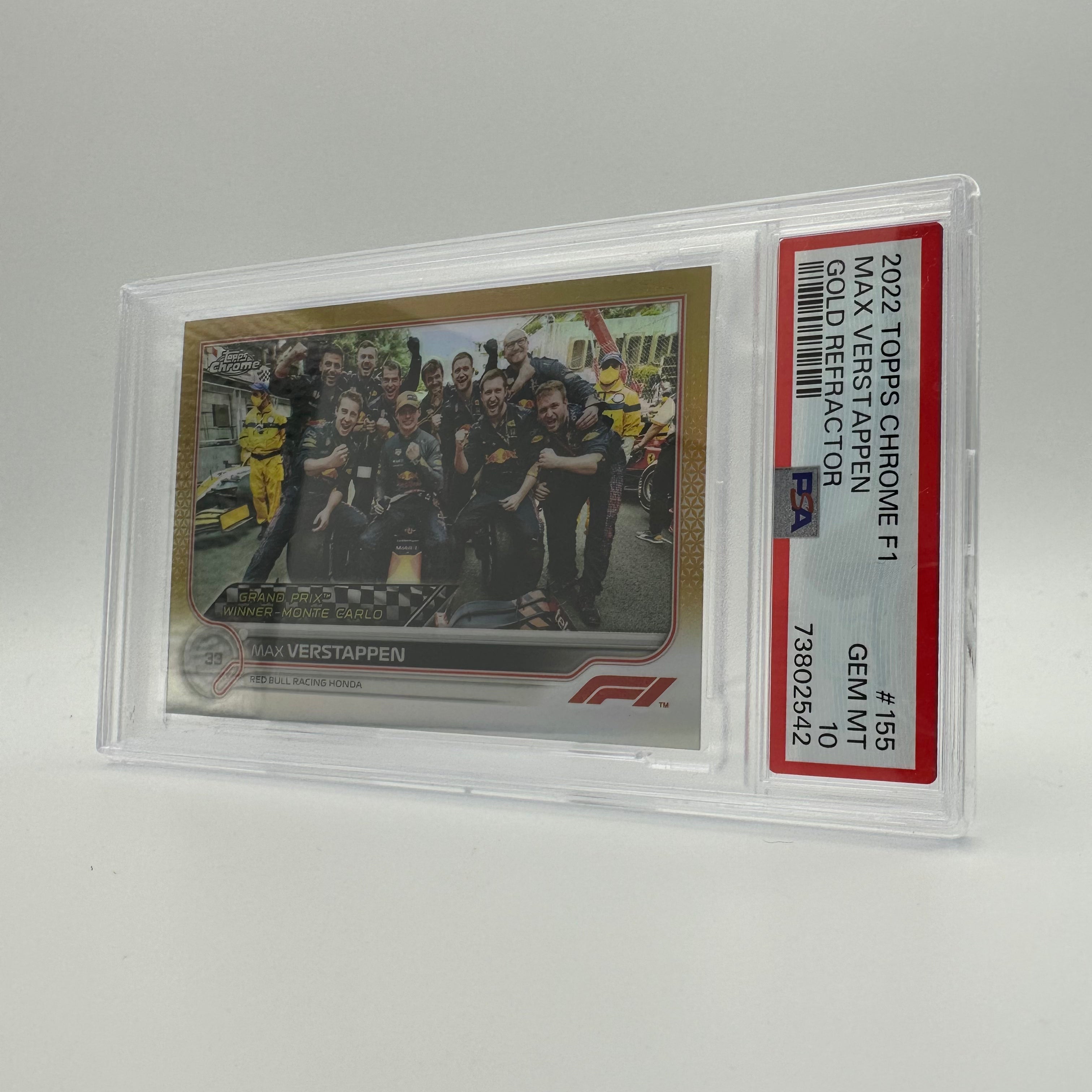 PSA 10 Max Verstappen #155 Gold Refractor 50/50 - Rare Trading Card for F1 Collectors & Racing Fans - Perfect for Display, Investment & Memorabilia Collections