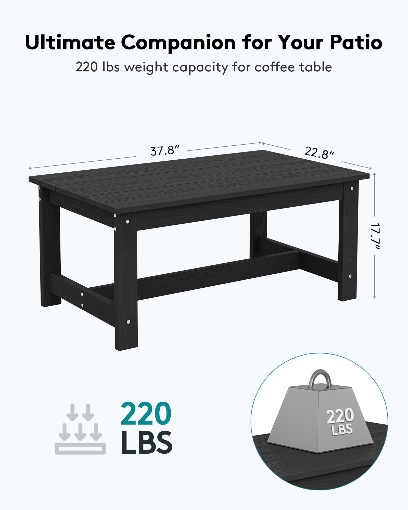 SERWALL HDPE Outdoor Coffee Table - Weatherproof Black Patio Table for Balcony, Deck, Garden & Backyard - Perfect for Relaxing, Entertaining & Outdoor Dining