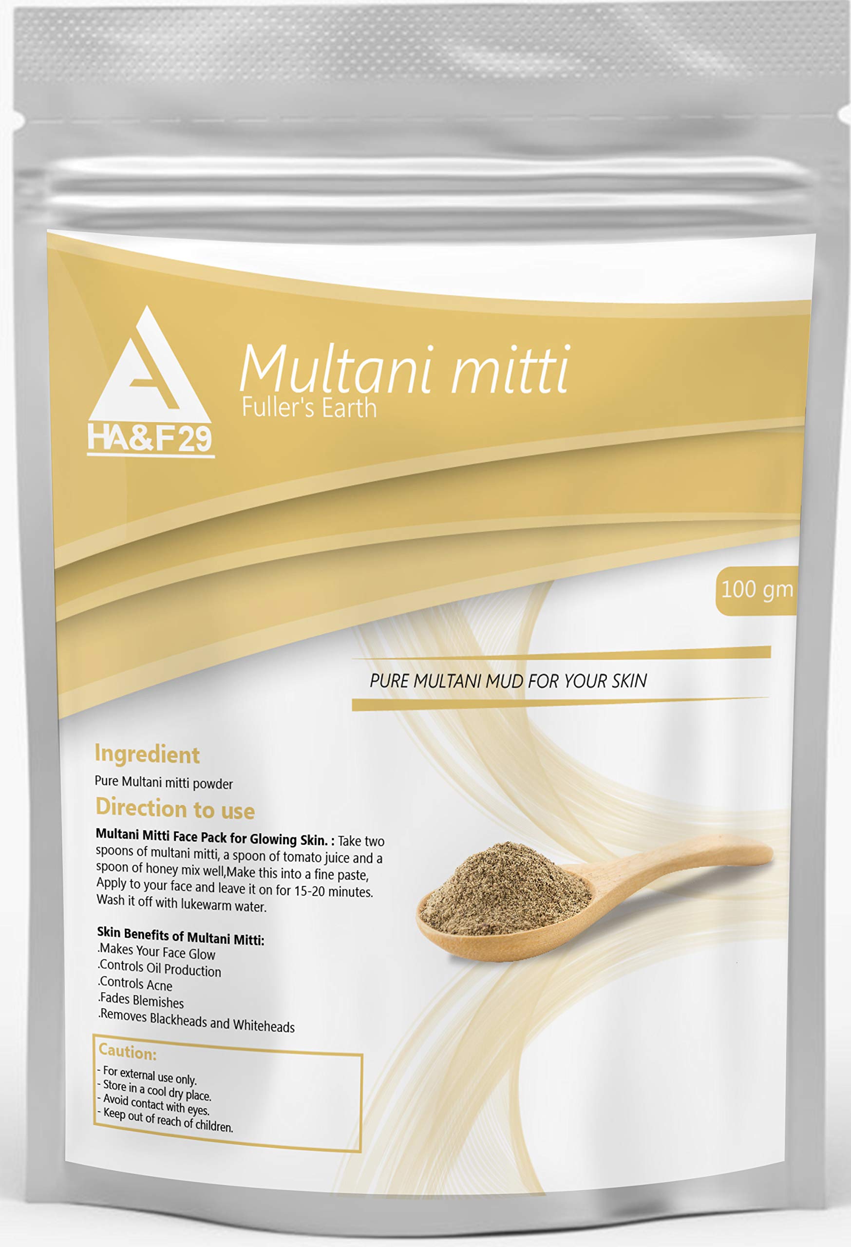 HA&F 29 Multani Mitti Powder (100g) - 100% Pure Fuller's Earth Clay for Glowing Skin & Hair Care | DIY Face Masks, Acne Treatment & Natural Beauty Remedies