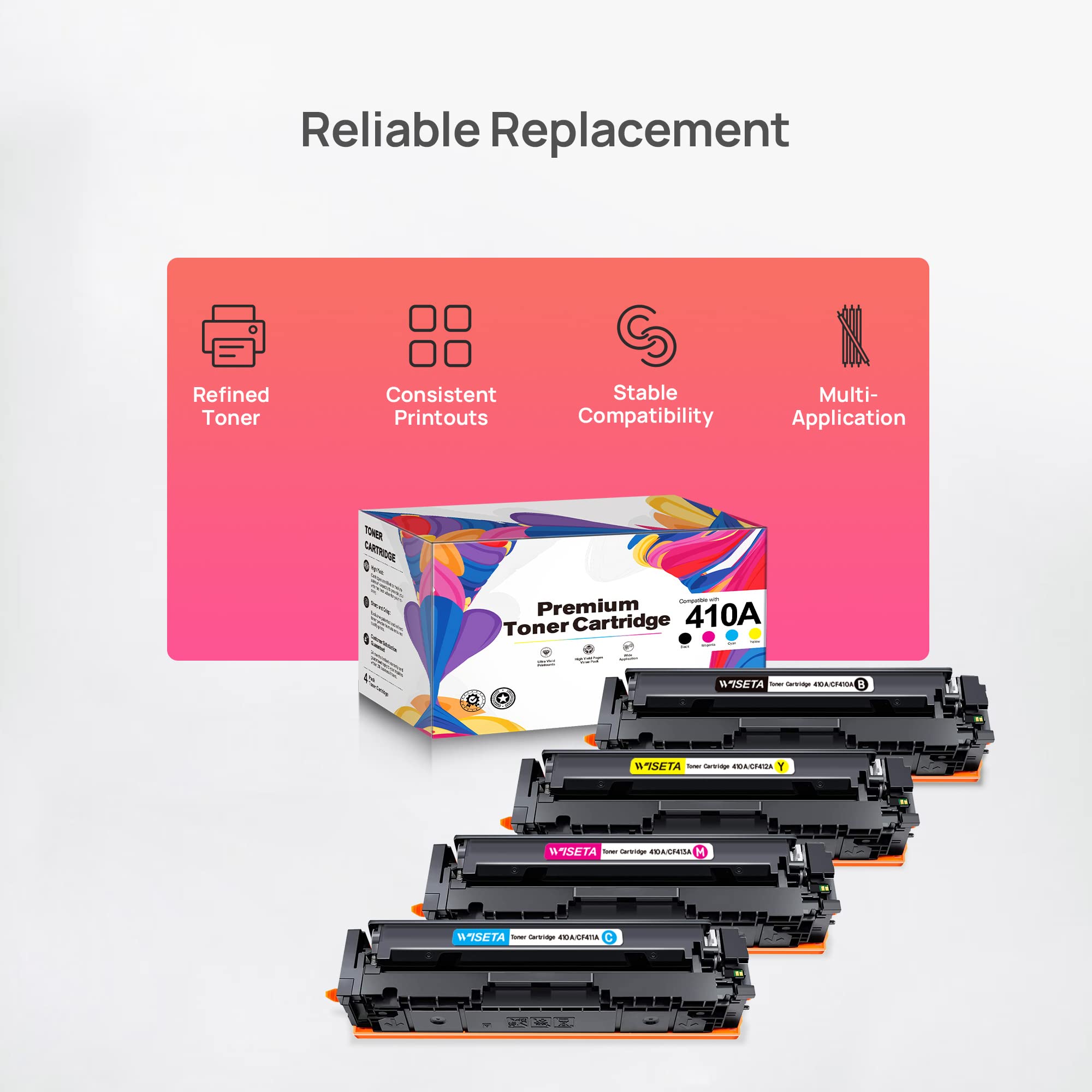 HP 410A 410X CF410A CF410X Compatible Toner Cartridge (4-Pack, CMYK) - Replacement for HP Color LaserJet Pro MFP M477fdw M477fnw M477fdn M452dn M452nw M452dw Printers - Perfect for Office & Home Printing Needs