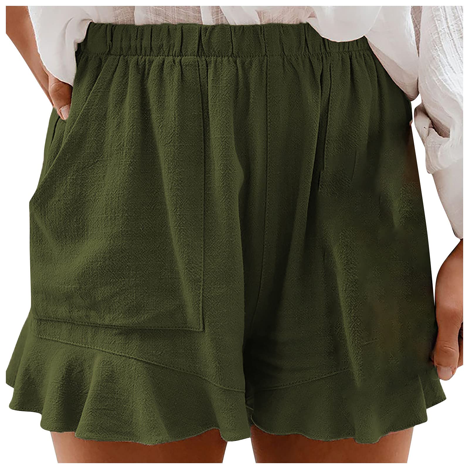 Elastic High Waist Shorts for Women - Solid Summer Colors, Casual with Pockets | Perfect for Beach, Yoga, and Everyday Wear