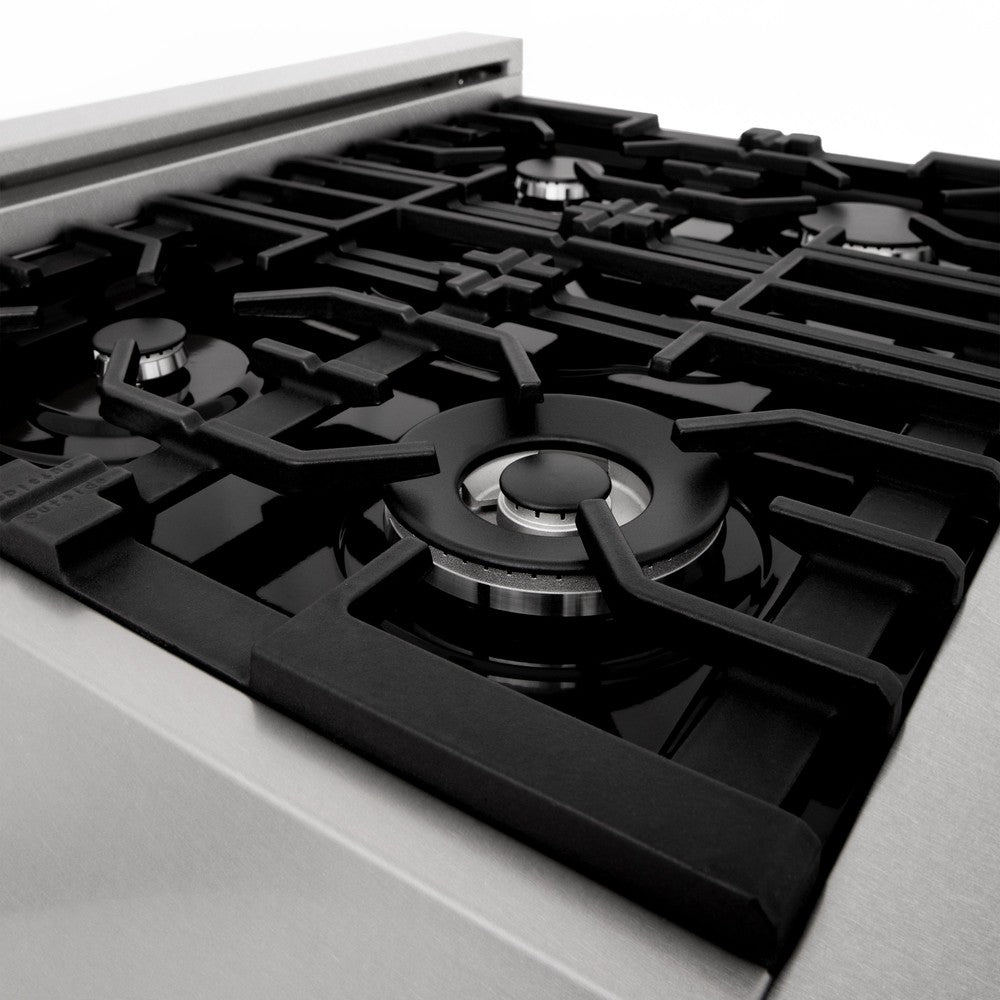 ZLINE 24 Inch 2.8 Cu. Ft. Dual Fuel Range - 4 Burner Gas Cooktop & Electric Convection Oven - Satin Stainless Steel with Blue Gloss Door (RAS BG 24) - Perfect for Modern Kitchens & Professional Cooking