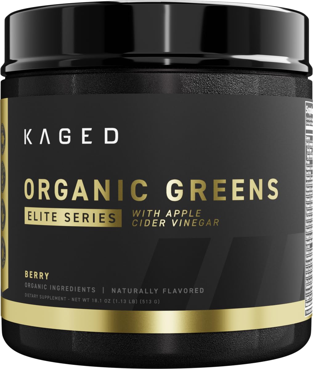 Kaged Organic Greens Elite Superfood Powder with Apple Cider Vinegar, Adaptogens, Prebiotics, Vitamins & Minerals - Berry Flavor, 30 Servings for Daily Energy & Gut Health | Perfect for Smoothies, Shakes & Wellness Routines