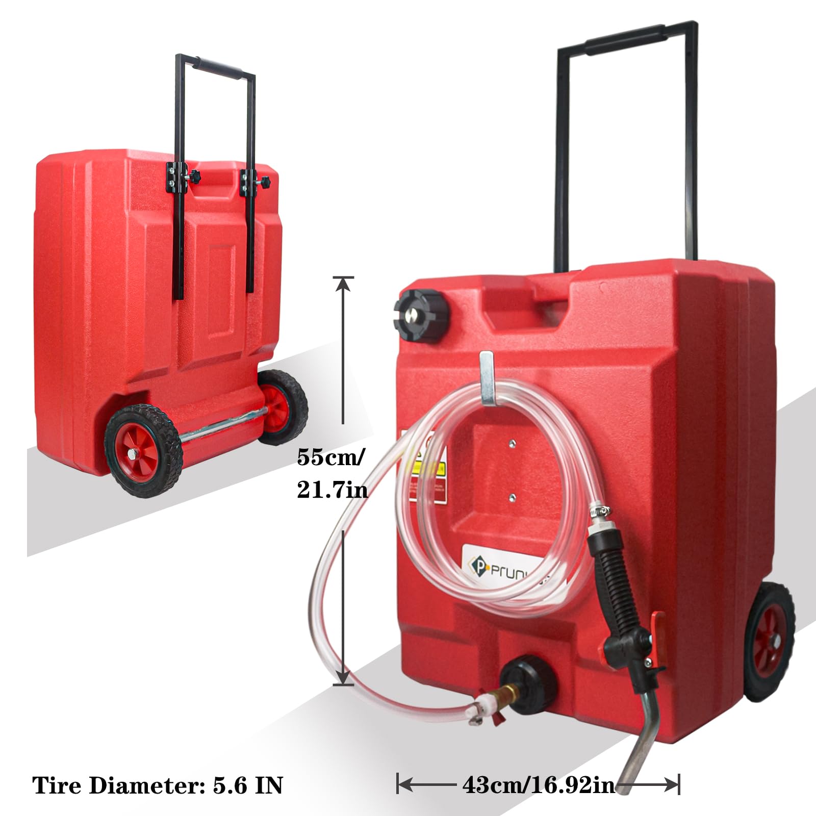 12.5 Gallon Portable Gas Fuel Tank with Wheels & Siphon Pump - Heavy Duty Gasoline & Diesel Storage Container for Boats, Cars, Lawn Mowers, ATVs - Ideal for Outdoor, Marine & Emergency Fuel Transfer (Red)