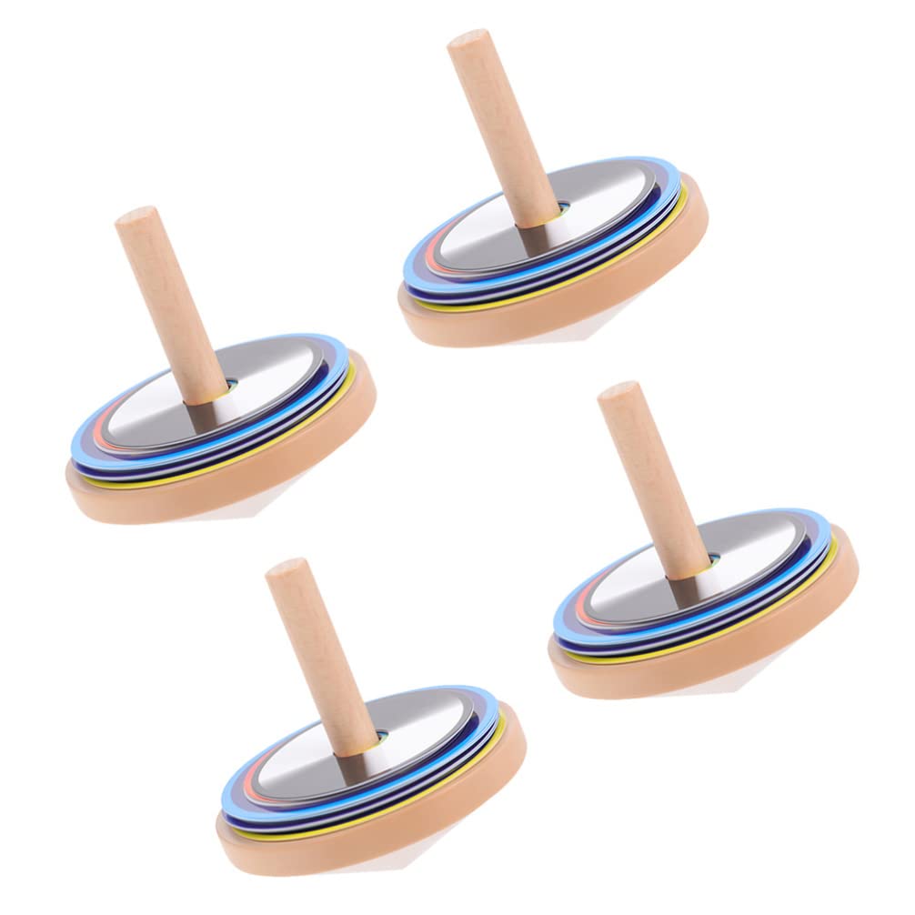 Colorful Wooden Spinning Tops - 4 Pack DIY Wooden Gyro Toys for Kids | Fun Educational STEM Toys for Children | Perfect for Birthday Gifts, Classroom Rewards & Family Game Nights