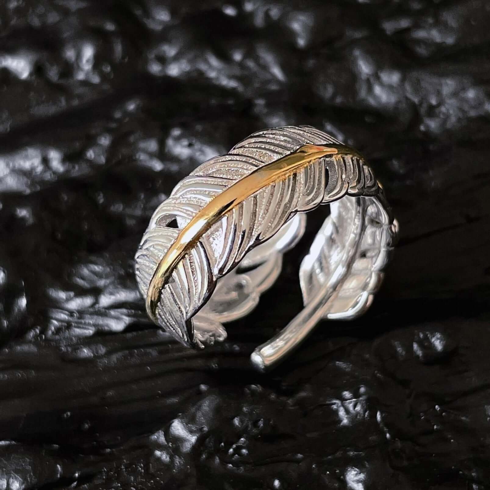 Two Tone Feather Wrap Ring - Angel Wing Jewelry for Women | R2103 | Elegant Gift for Valentine's Day, Anniversary & Special Occasions
