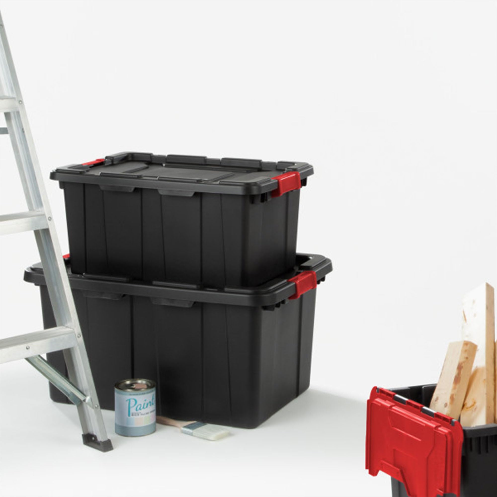 Sterilite 8-Pack 27 Gallon Heavy Duty Plastic Storage Bins with Latching Lids - Industrial Garage Organization Totes for Tools, Toys & Home Supplies (Black) - Perfect for Garage, Basement & Workshop Storage
