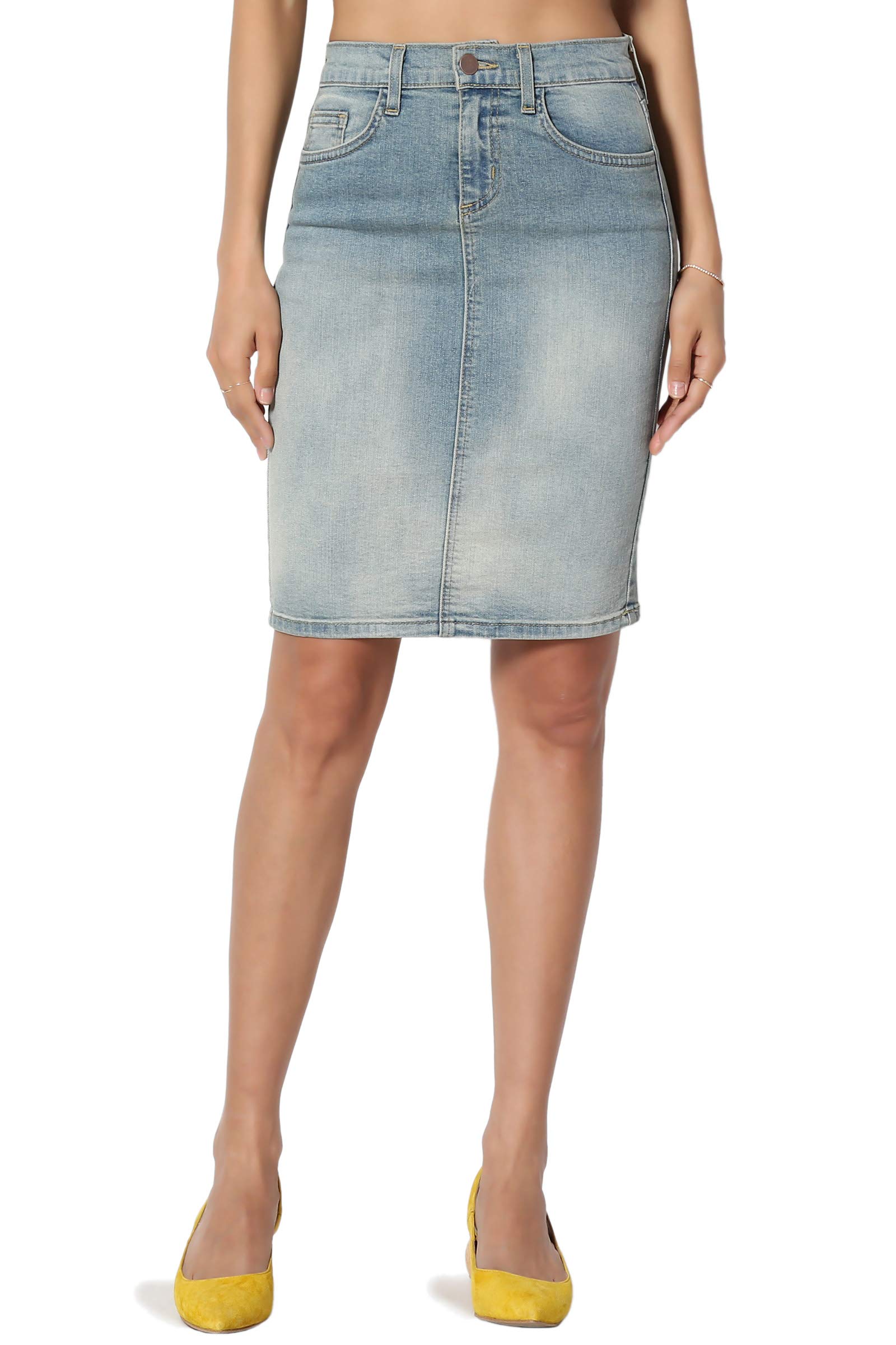 The Mogan Stone Wash Denim Pencil Skirt - Knee Length Stretch Midi Skirt for Women | Casual & Office Wear | Perfect for Work, Date Night & Everyday Outfits