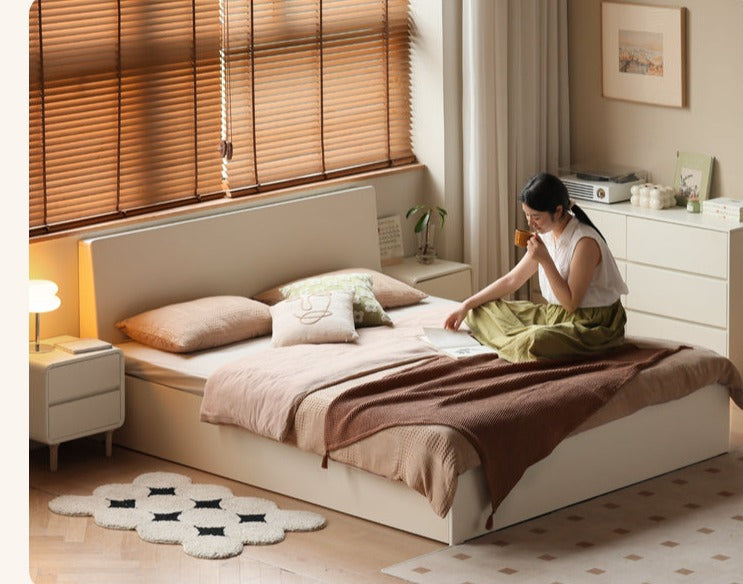 Solid Poplar Wood Box Storage Bed in Cream - Underbed Storage Solution for Small Spaces, Bedroom Organization & Minimalist Decor