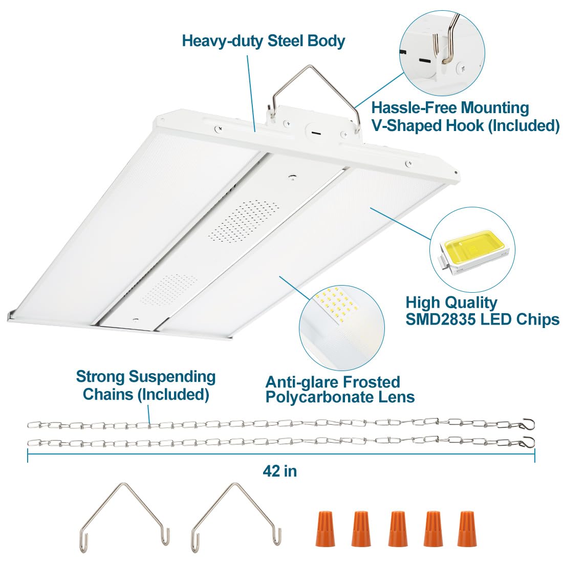 2 Pack LED Linear High Bay Light - 165W/110W/80W Tunable Power, 23100 Lumens 5000K Dimmable - 120-277V Commercial Lighting for Warehouse, Workshop, Supermarket & Stadium - ETL Certified - Energy Efficient Industrial Lighting Solution for High Ceiling Spaces