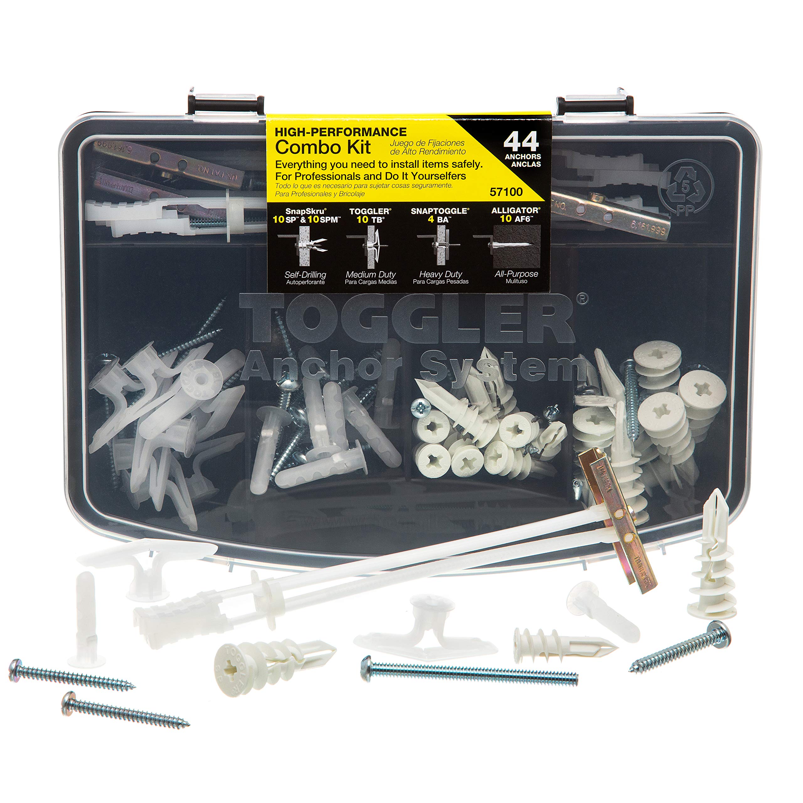 Heavy Duty Toggle Anchor Kit - 44-Piece for Drywall & Concrete - Secure TV, Shelves & Cabinets