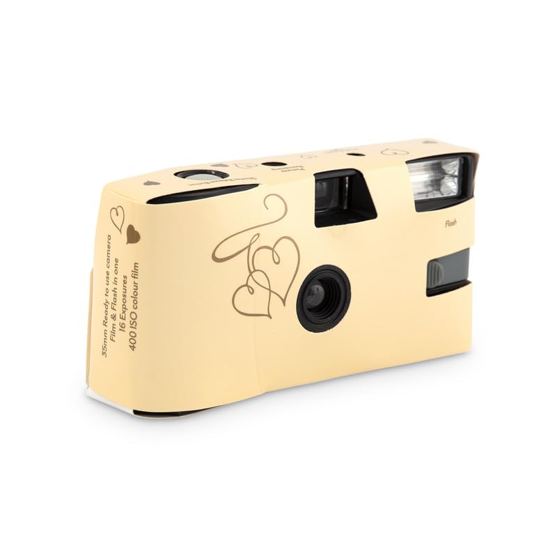 Weddingstar Disposable 35mm Film Camera with Flash - 10 Pack Single Use Wedding & Party Favors - Gold Enchanted Hearts Design - Perfect for Wedding Receptions, Bridal Showers & Birthday Parties