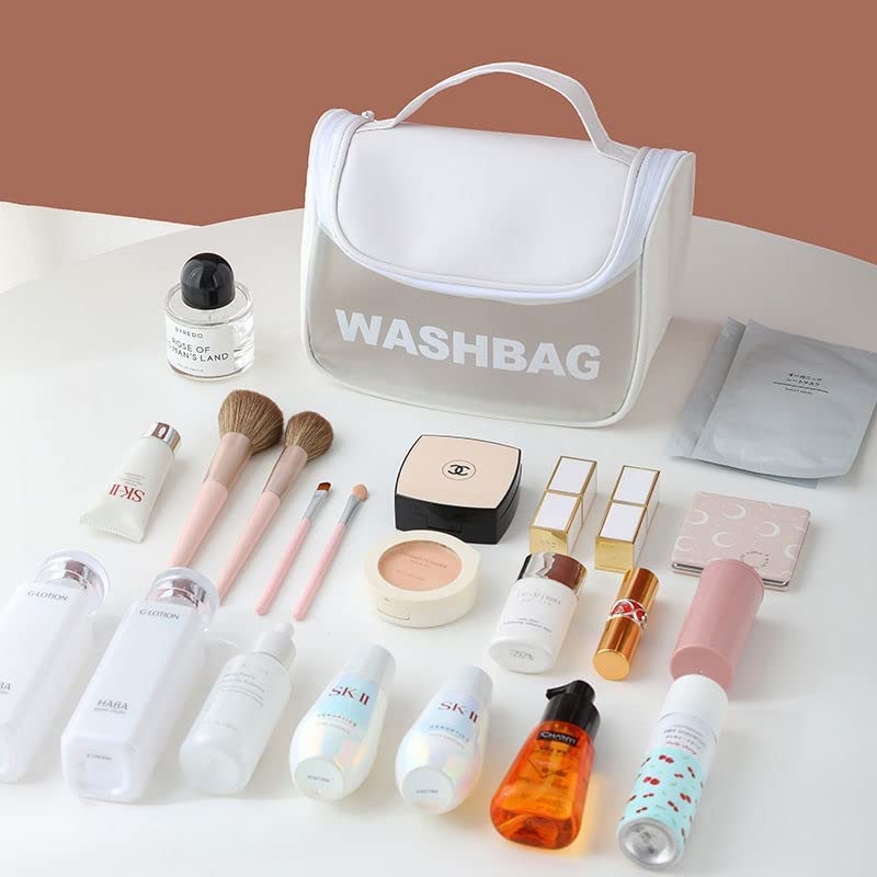Premium Travel Makeup Organizer Set - 2 Pack Large Cosmetic Bags with Hook for Women | Waterproof Multi-Functional Toiletry Pouch for Vacation, Gym & Daily Use (Pink & White)
