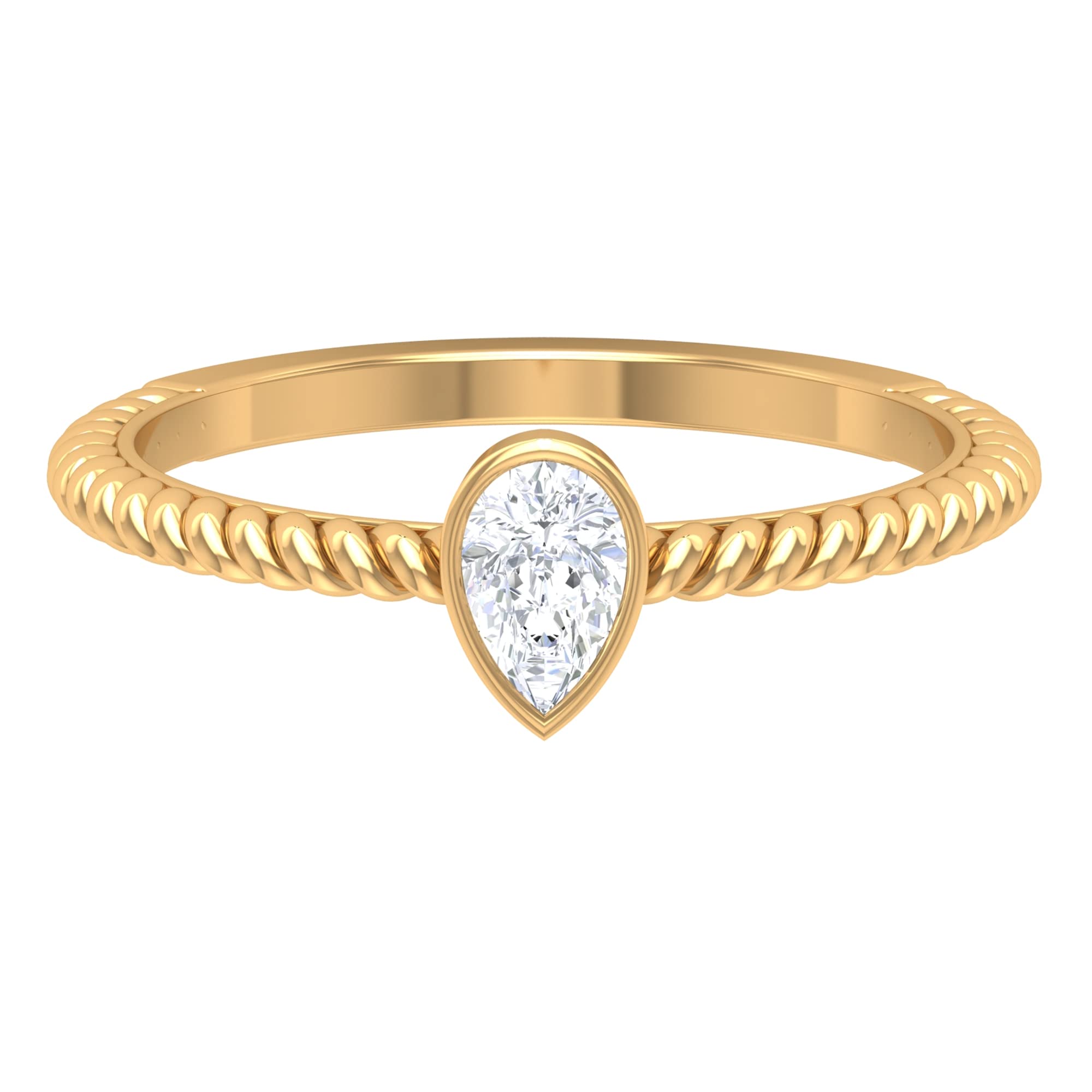 0.25 CT April Birthstone Natural Diamond Solitaire Ring for Women - 14K Solid Gold Pear Cut Diamond Twisted Rope Ring | Elegant Jewelry Gift for Anniversary, Engagement & Special Occasions
