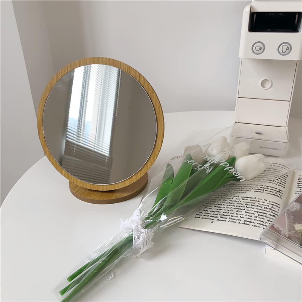 Round Wooden Compact Table Mirror - Rotatable Desktop Vanity Mirror for Makeup & Cosmetics | Perfect for Dressing Tables, Bedrooms, and Travel Beauty Kits