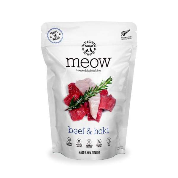 MEOW Freeze Dried Raw Beef & Hoki Cat Treats 50g - Grain-Free, High-Protein Natural Cat Snacks for Training & Dental Health - Perfect for Indoor & Outdoor Cats