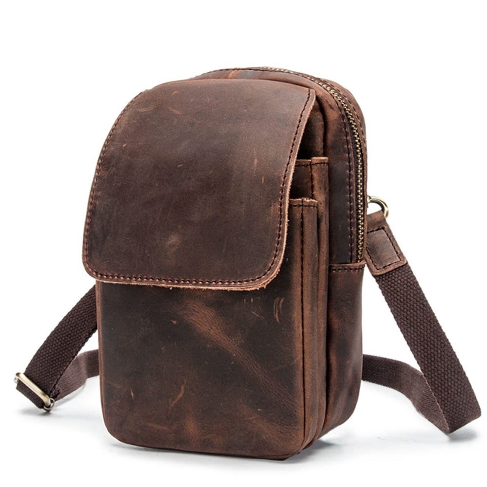 Genuine Leather Men's Waist Pack Fanny Bag - Crossbody Shoulder Messenger Bag for Phone & Essentials (Brown, 18x12x7.5cm) - Perfect for Travel, Hiking & Everyday Use