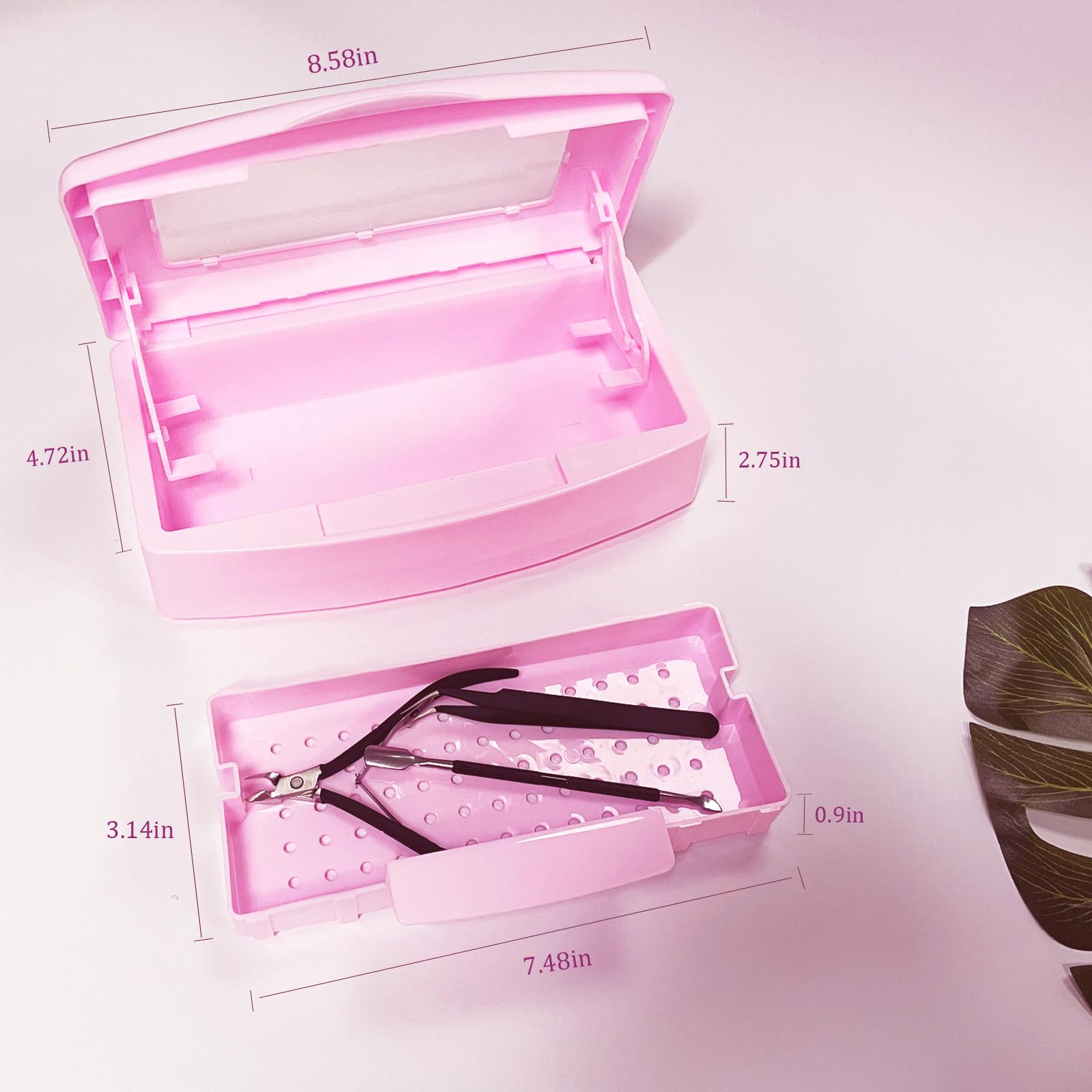 Sterilizing Tray for Nail Art Tools - Plastic Sanitizing Storage Box Organizer for Manicure, Tweezers, Salon & Spa Equipment (Pink) | Perfect for Nail Salons, Home Manicures & Professional Beauty Tools Disinfection