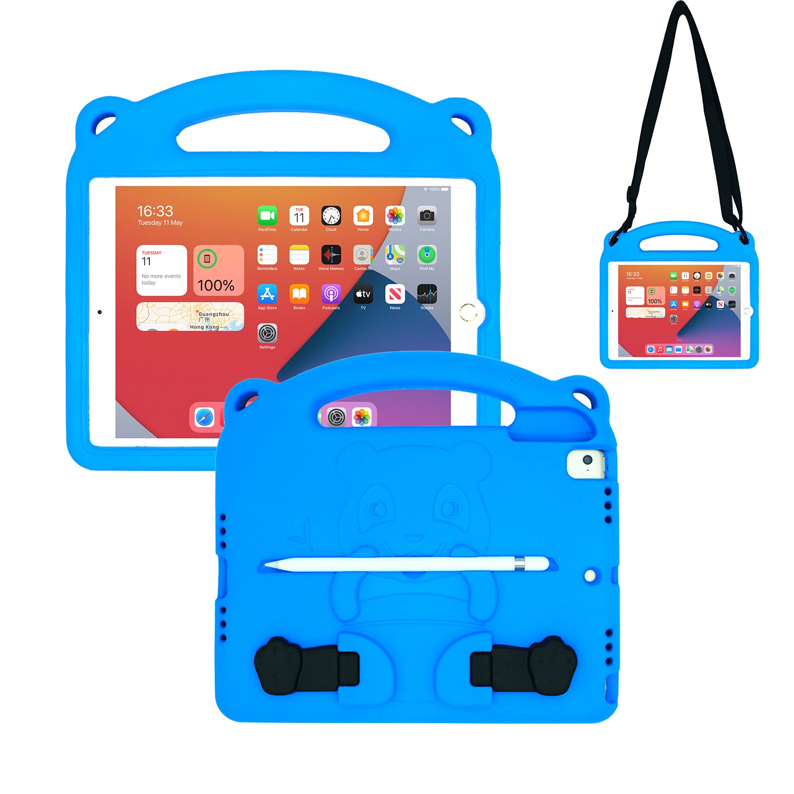 Premium Shockproof EVA Case for iPad 9.7 (2018 6th Gen/2017 5th Gen/iPad Air/Air 2) - Lightweight Kids Protective Cover with Handle, Built-in Stand & Adjustable Shoulder Strap - Perfect for School, Travel & Outdoor Activities (Blue)