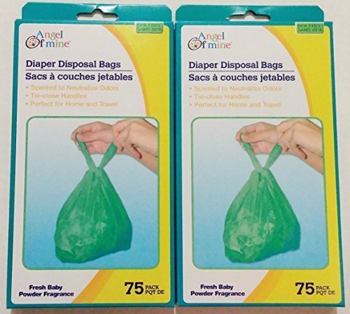 Angel of Mine Diaper Disposal Bags - 150 Count (2 Boxes), Fragrance Free & BPA Free, Eco-Friendly Baby Waste Bags for Diaper Pails, Travel & Nursery Use