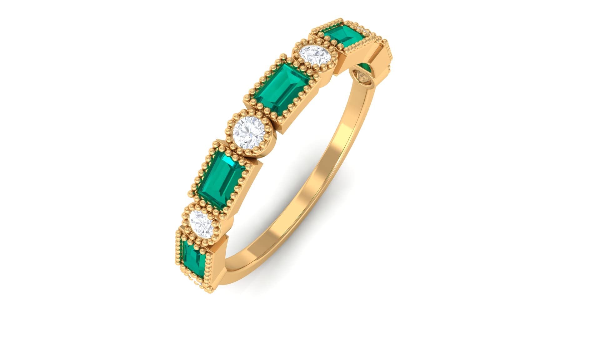0.50 CT Emerald and Diamond Semi Eternity Ring for Women - 14K Solid Gold Green Emerald Half Eternity Band - Elegant Jewelry Gift for Anniversary, Engagement, or Special Occasions