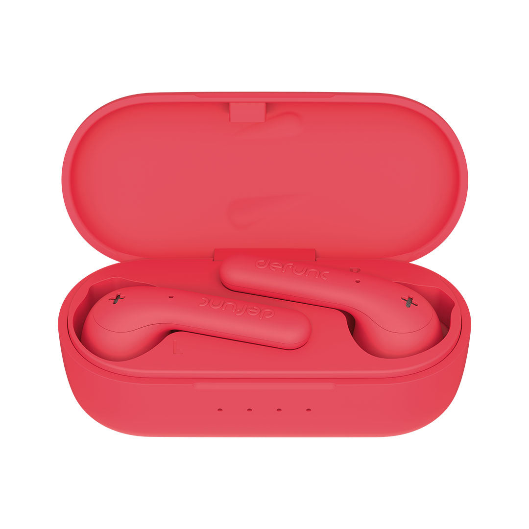 Defunc True Basic True Wireless Earbuds - Red | Bluetooth Headphones with Noise Cancelling for Gym, Running & Travel