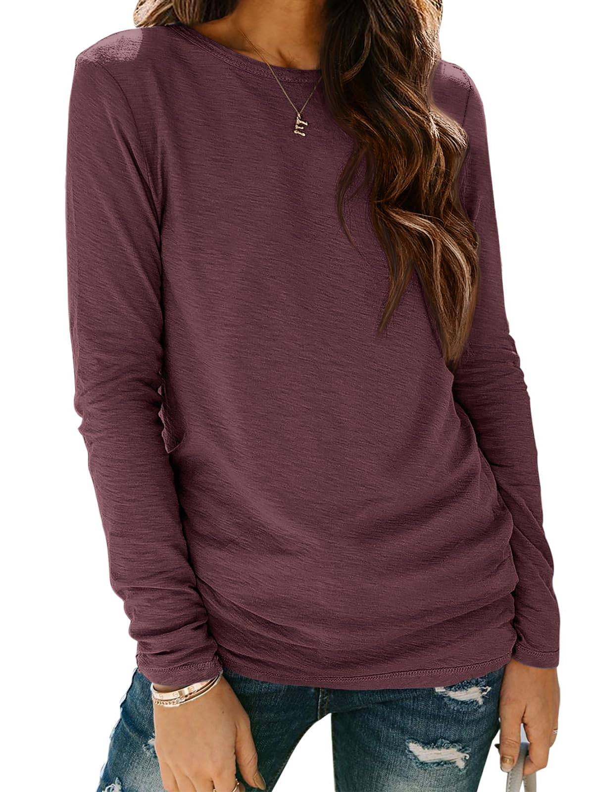 ATHMILE Women's Long Sleeve Basic T-Shirt - Trendy Fall & Spring Casual Top for Business, Beach Vacation & Workout | 2025 Fashion Staple | Perfect for Office Wear, Travel & Gym