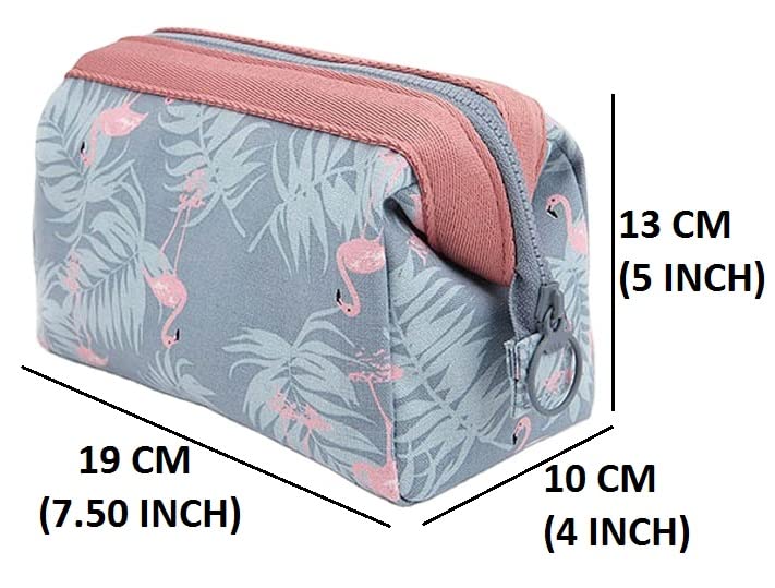 VALAMJI Flamingo Cosmetic Bag - Waterproof Makeup Organizer with Zipper for Women, Travel Jewelry Pouch & Brush Holder, Portable Grey Cosmetic Case (1PC) - Perfect for Travel, Gym & Daily Makeup Storage