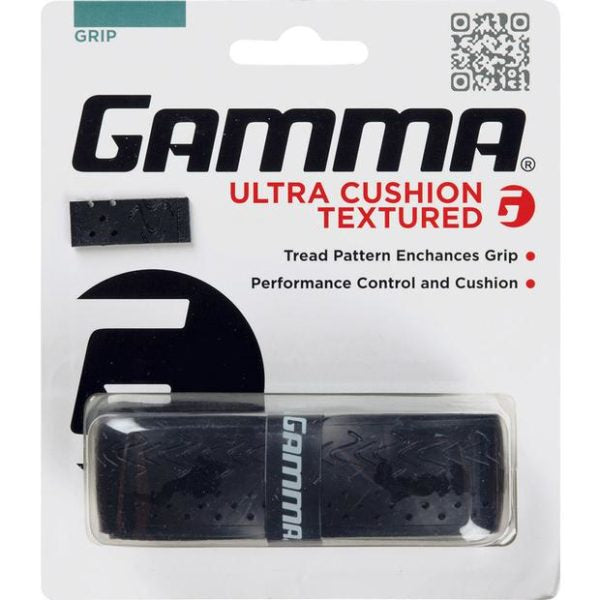 Gamma Ultra Cushion Textured Replacement Tennis Grip (Black) - Premium Comfort & Shock Absorption for Rackets - Perfect for Tennis, Badminton & Squash Players