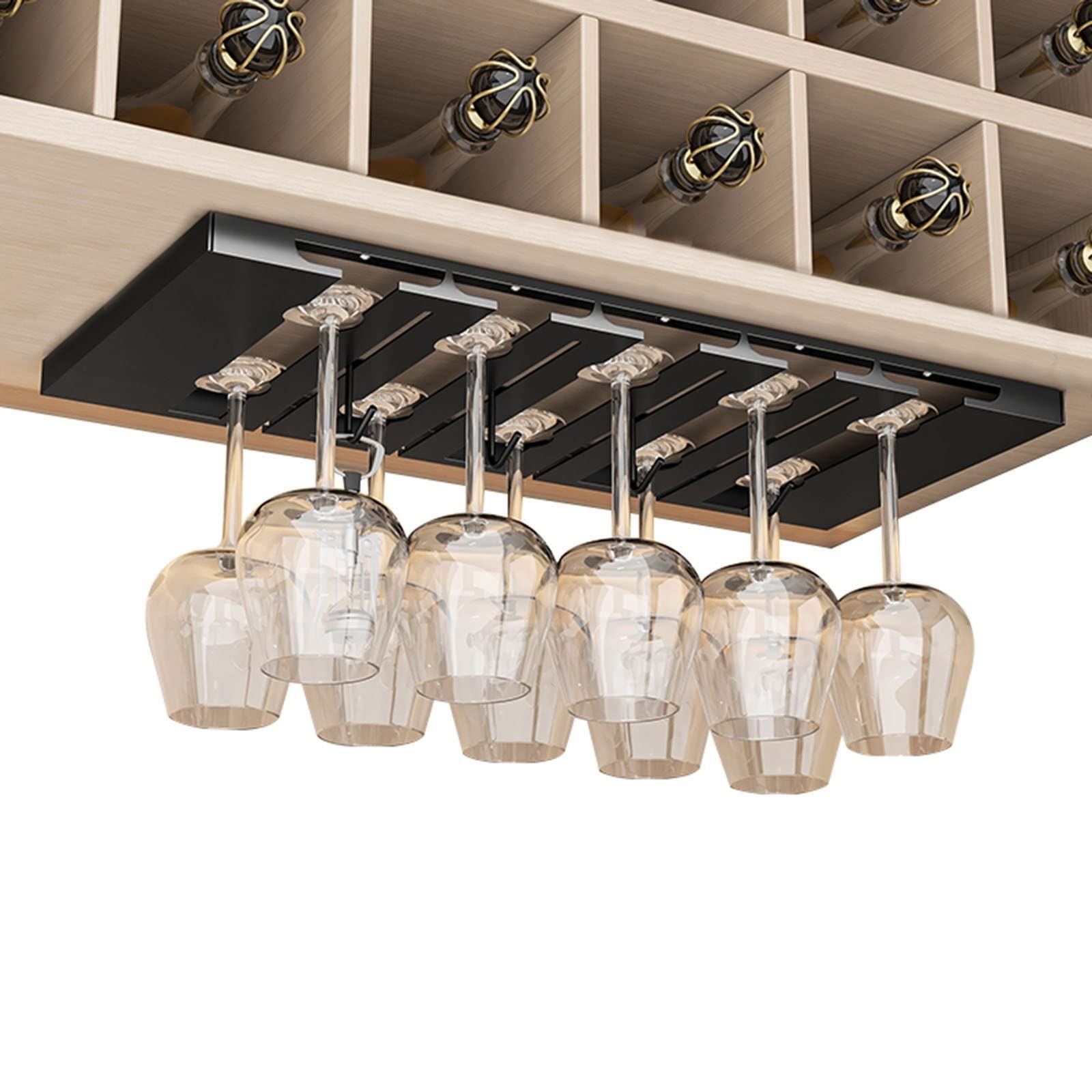 Stainless Steel Wine Glass Rack Holder - Under Cabinet Stemware Storage Organizer with Screws (2/3/4/5/6 Rows) - Space Saving Shelf for Wine Glasses, Cups & Stemware - Perfect for Kitchen, Bar, Restaurant & Home Display