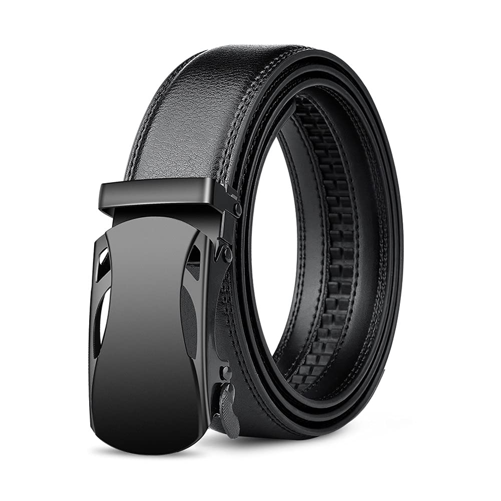 Premium Genuine Leather Dress Belt for Men - Black Formal Ratchet Belt with Click Sliding Buckle | Perfect for Business, Office & Wedding Attire