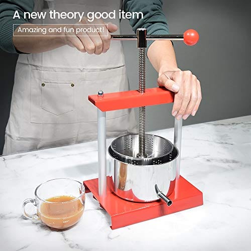 Stainless Steel 1.6 Gallon Manual Fruit Wine Press - Cheese Tincture Herb Olive Oil Juice Extractor for Home Brewing, Winemaking & Cooking