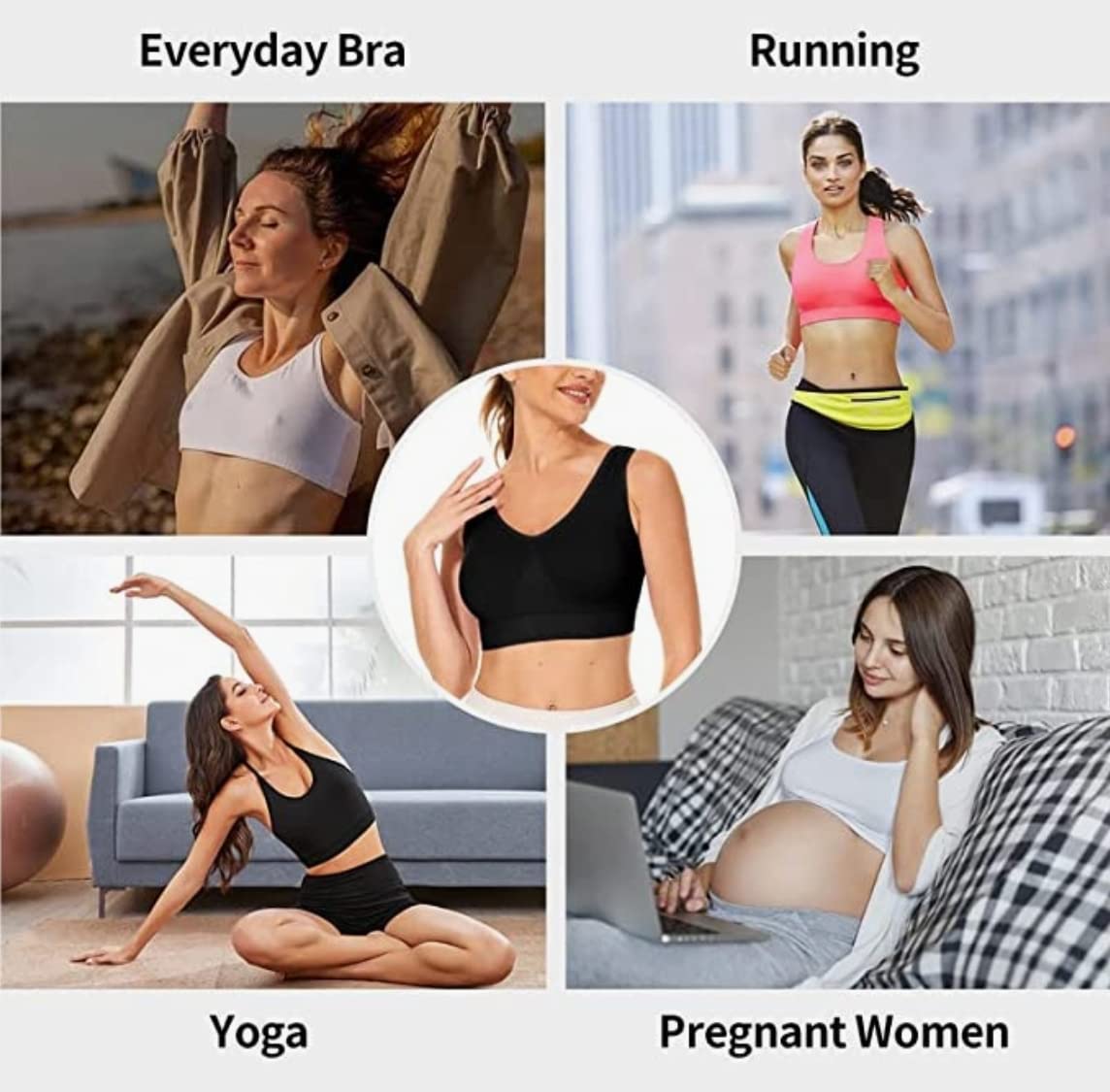 Marielle 4 Pack Seamless Wireless Bras for Women - Double Lined Comfort Sports Bralette (S-5XL) | Perfect for Yoga, Gym & Everyday Wear