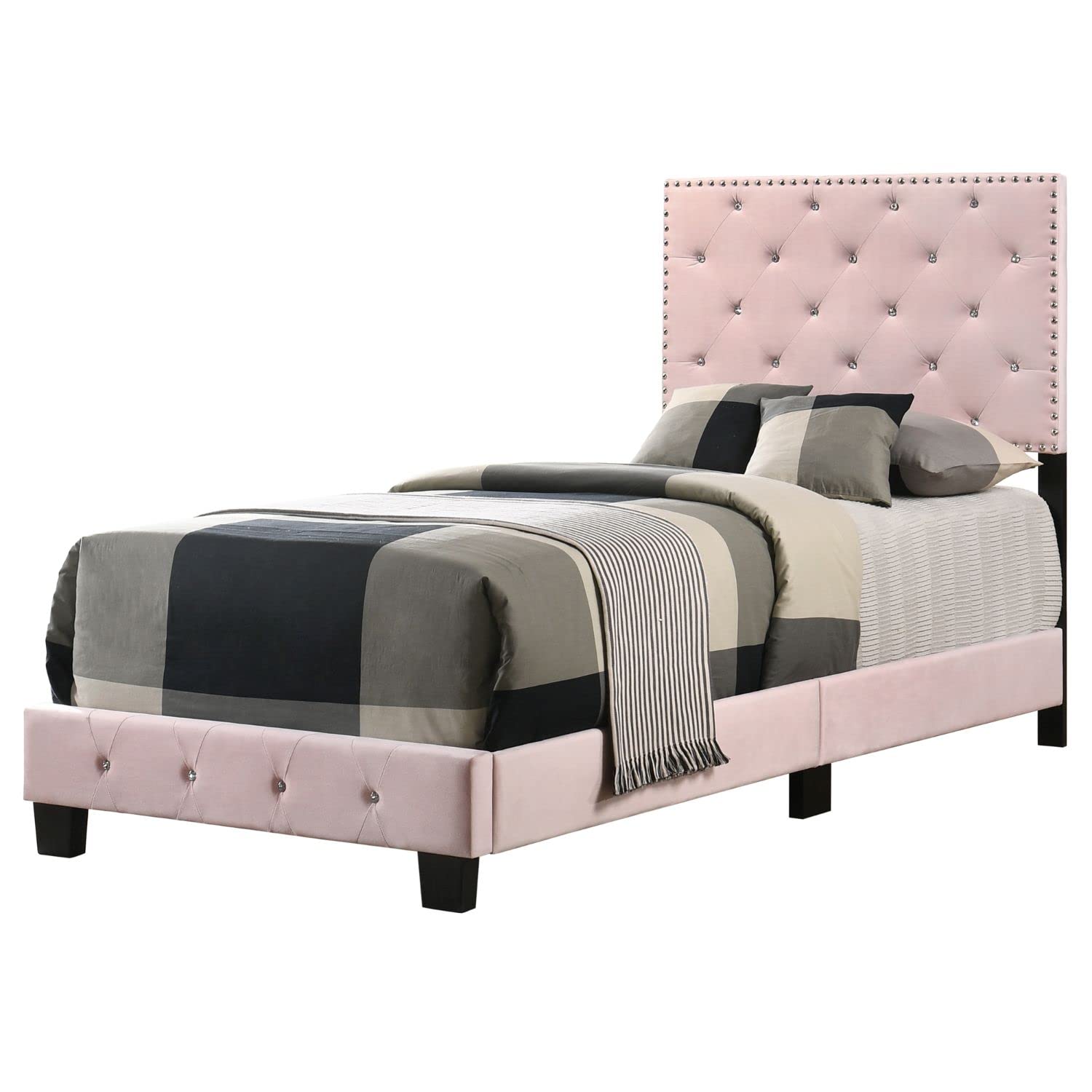 Modern Pink Twin Panel Bed - Stylish Indoor Bedroom Furniture for Small Spaces | Perfect for Kids' Rooms, Guest Beds & Cozy Apartments