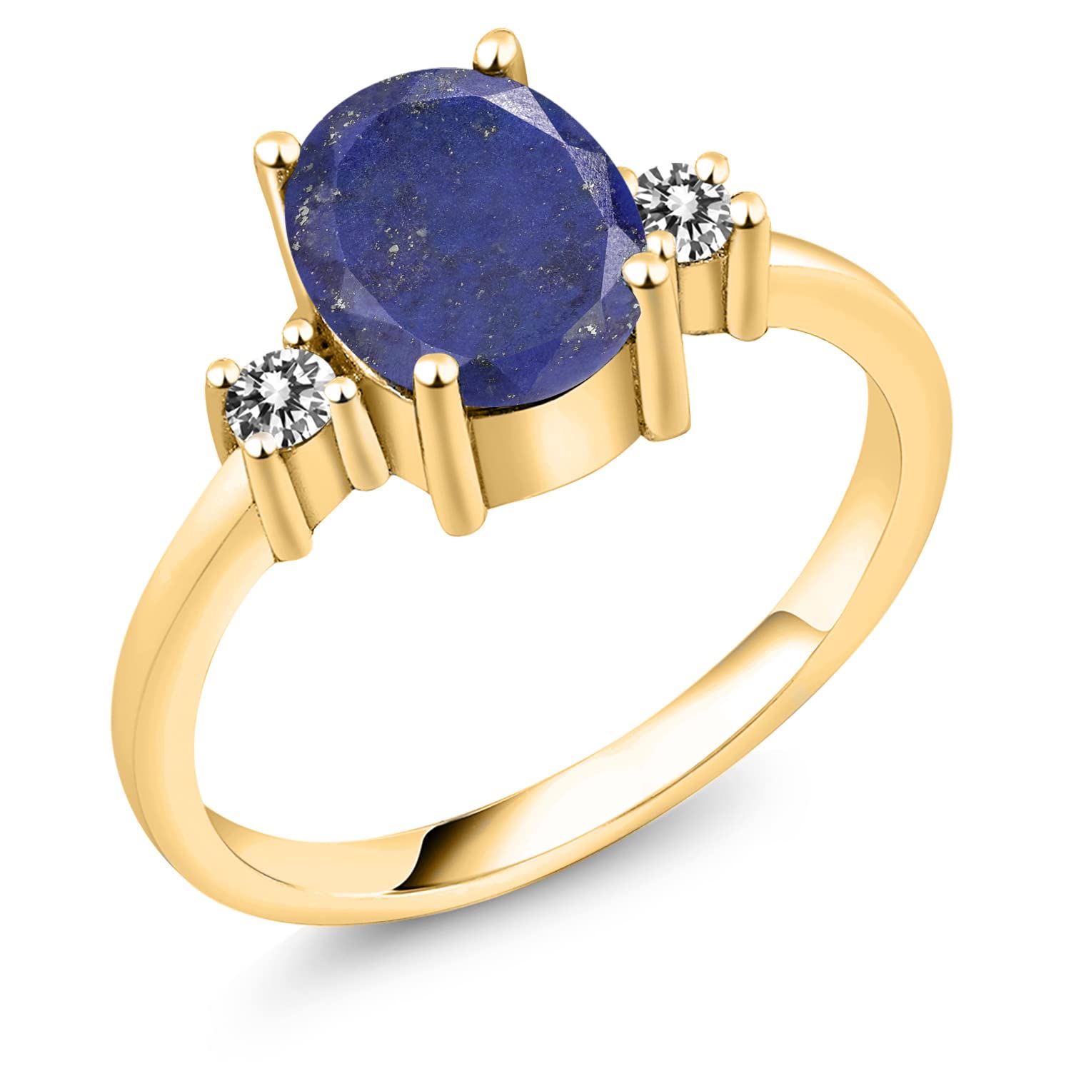 2.13 Ct Oval Blue Lapis & White Diamond Ring - 18K Yellow Gold Plated Sterling Silver Jewelry for Women - Perfect for Weddings, Anniversaries & Special Occasions