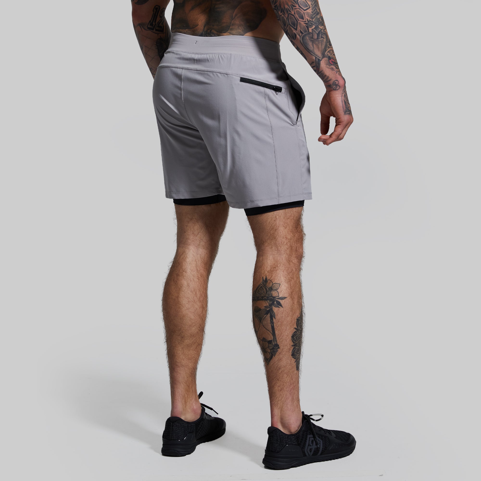 Versatile 7-Inch Compression Shorts for Men - Breathable & Quick-Dry Workout Shorts with Pockets - Ideal for Running, Gym & Outdoor Activities (Stone Gray)