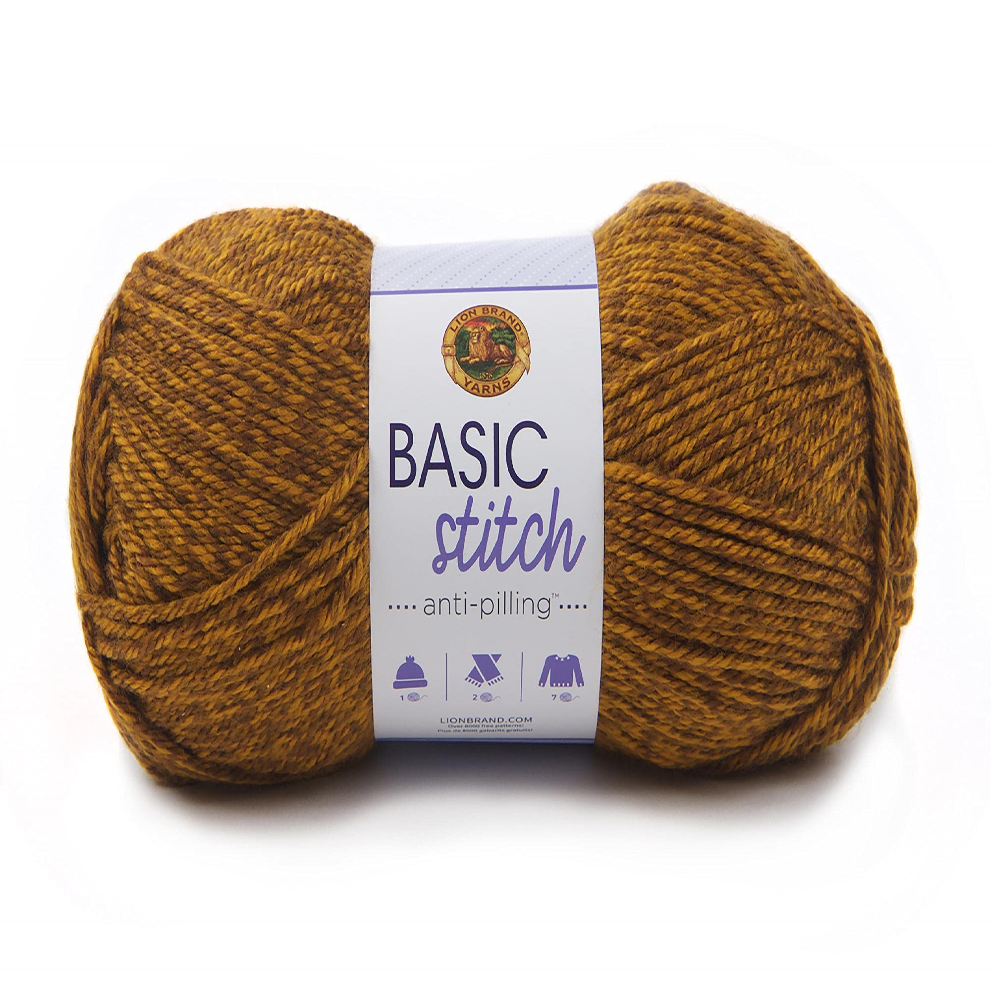 Lion Brand Yarn Basic Stitch Anti-Pilling Knitting & Crochet Yarn - Gold Heather (1 Pack) | Soft & Durable for Sweaters, Scarves & DIY Crafts