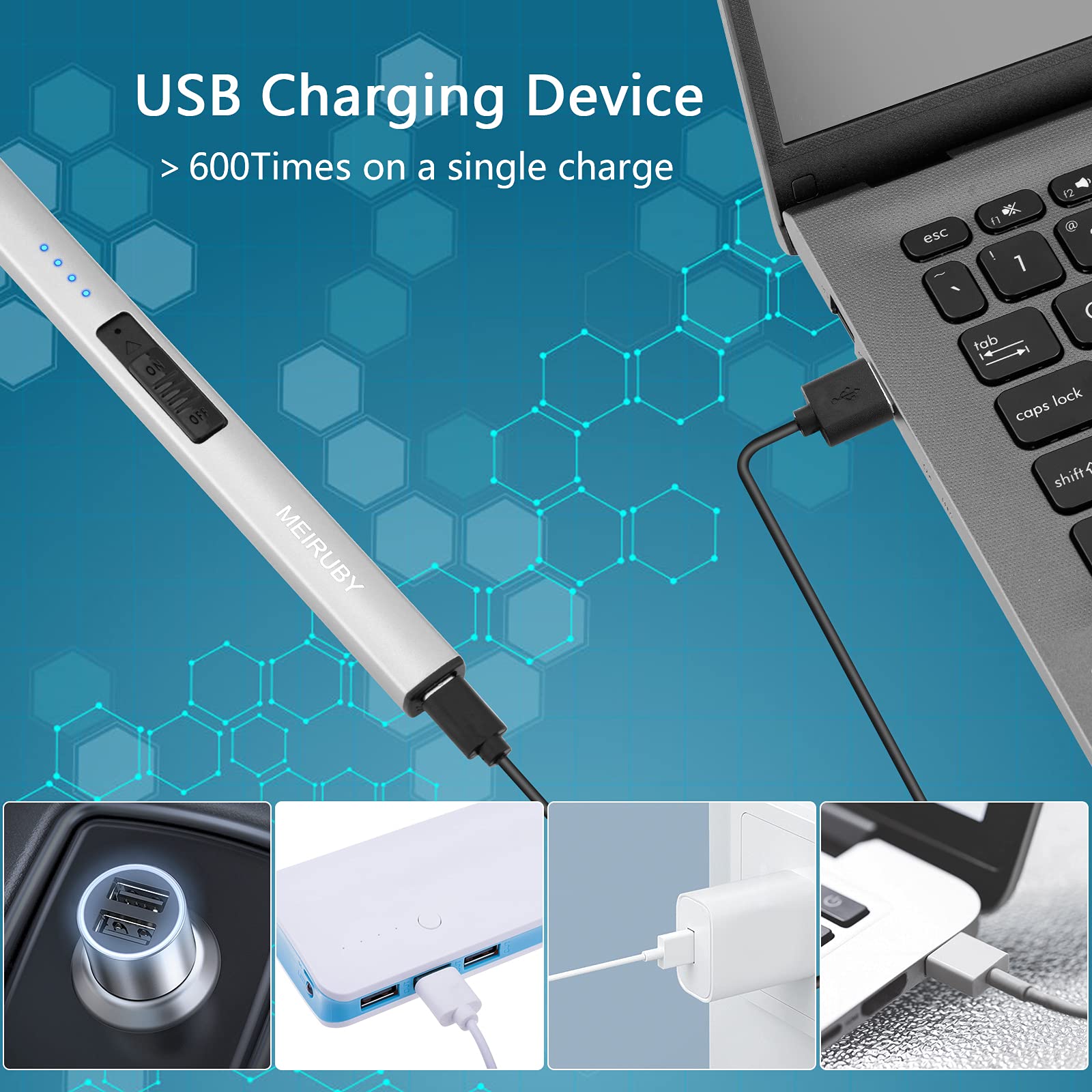 Rechargeable USB Electric Arc Lighter - Windproof Flameless Lighter for Candles, Camping, BBQ & Gifts (Silver) | Perfect for Birthday, Mother's Day, Women's Day - Great Gift for Women, Mom, Wife & Men