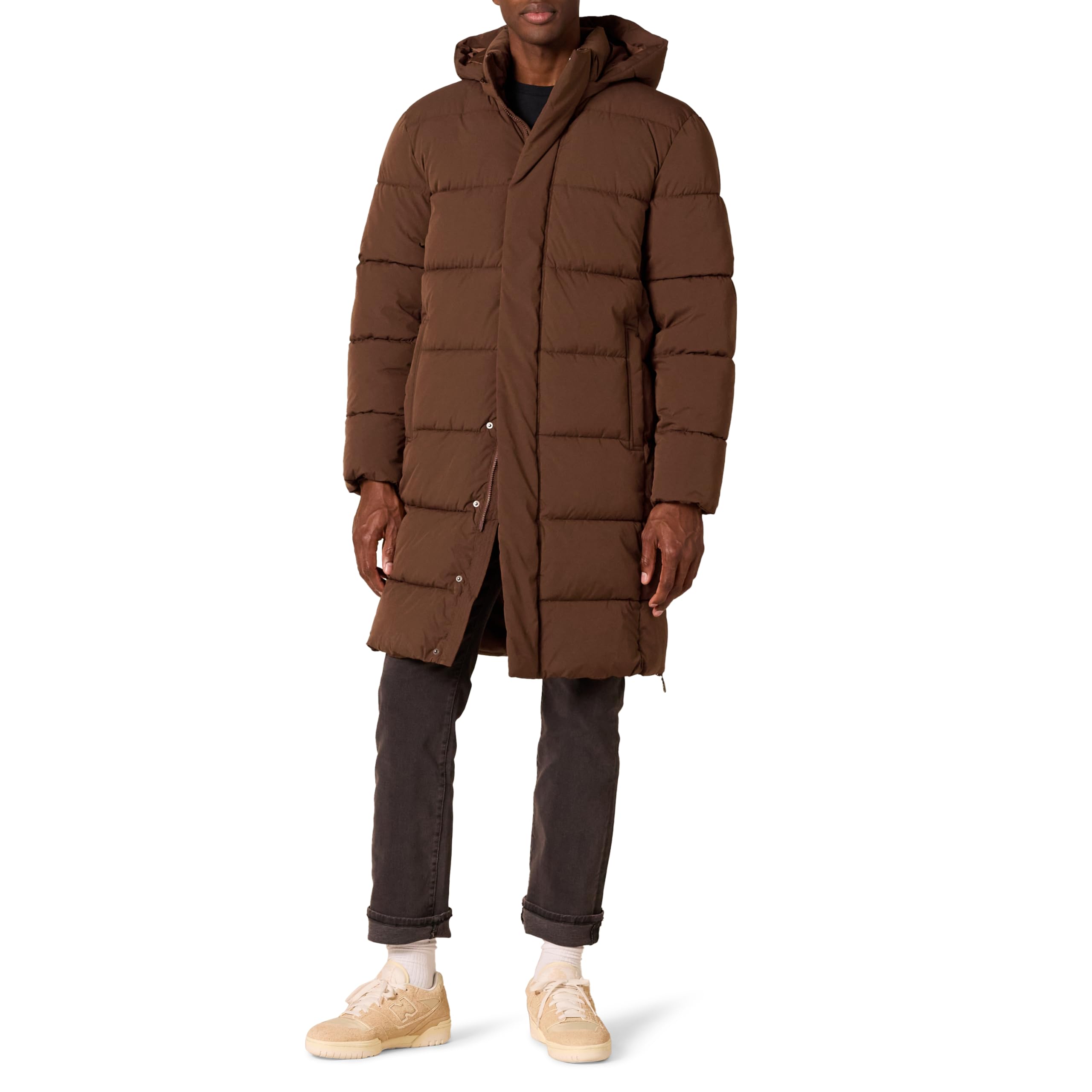 Amazon Essentials Men's Hooded Long Puffer Coat - Lightweight Winter Jacket with Water-Resistant Shell, Warm Down Alternative for Cold Weather - Perfect for Outdoor Activities, Commuting & Travel