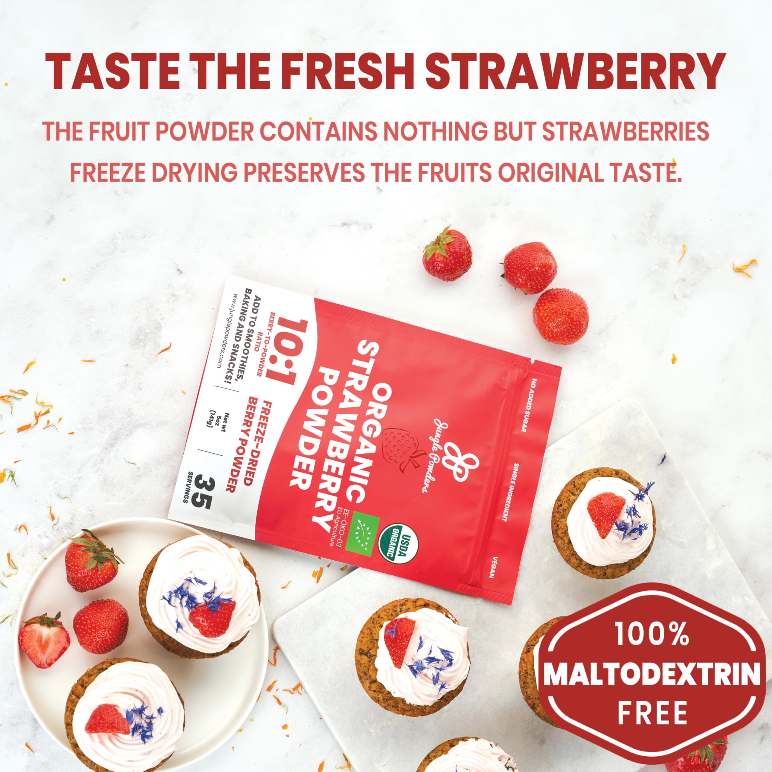 Organic Freeze-Dried Strawberry Powder 5oz - All-Natural Dehydrated Strawberries for Baking, Smoothies, Yogurt & Dessert Toppings - Vegan, Gluten-Free Fruit Extract for Healthy Snacks & Drinks