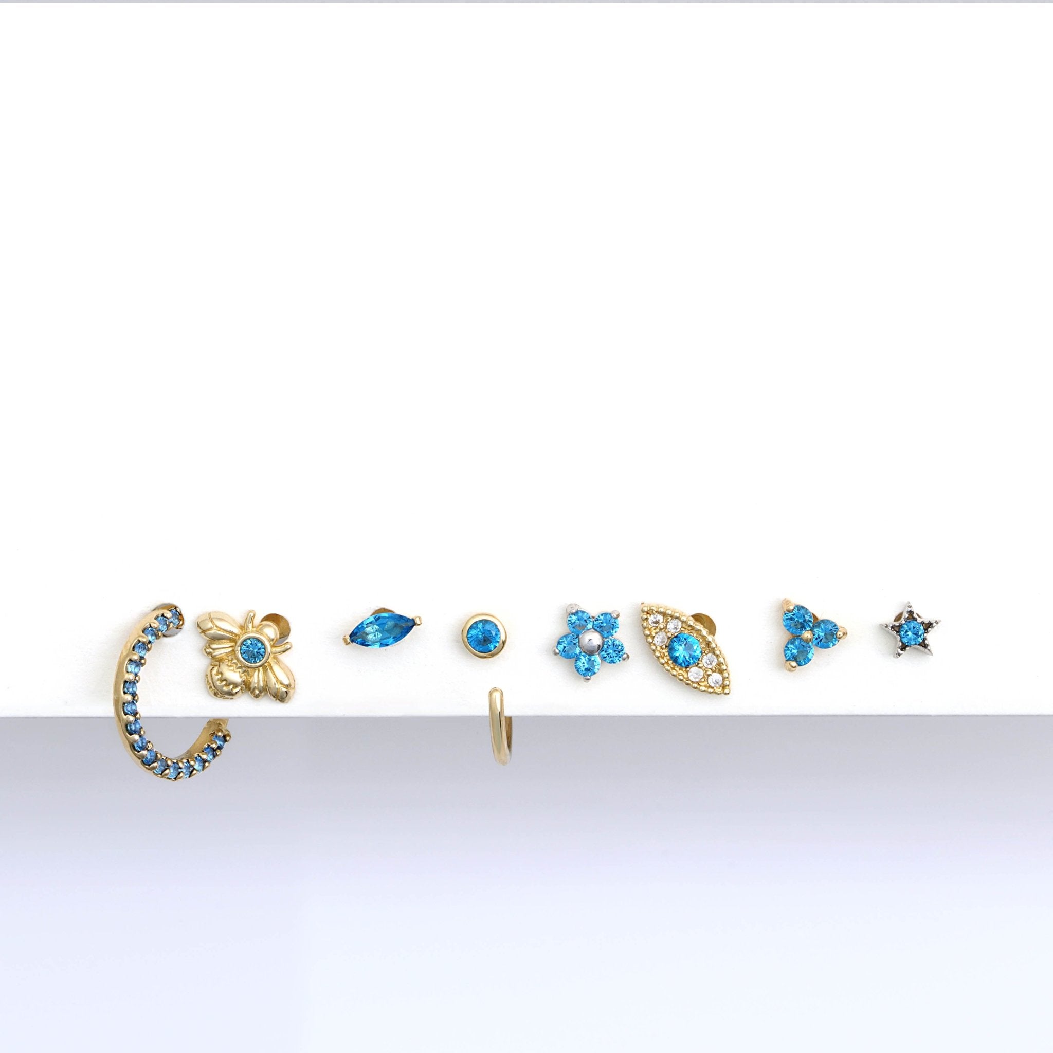 14K Yellow Gold Blue Topaz Pavé Studded Eternity Clicker Hoop Earrings - Perfect for Weddings, Parties & Special Occasions